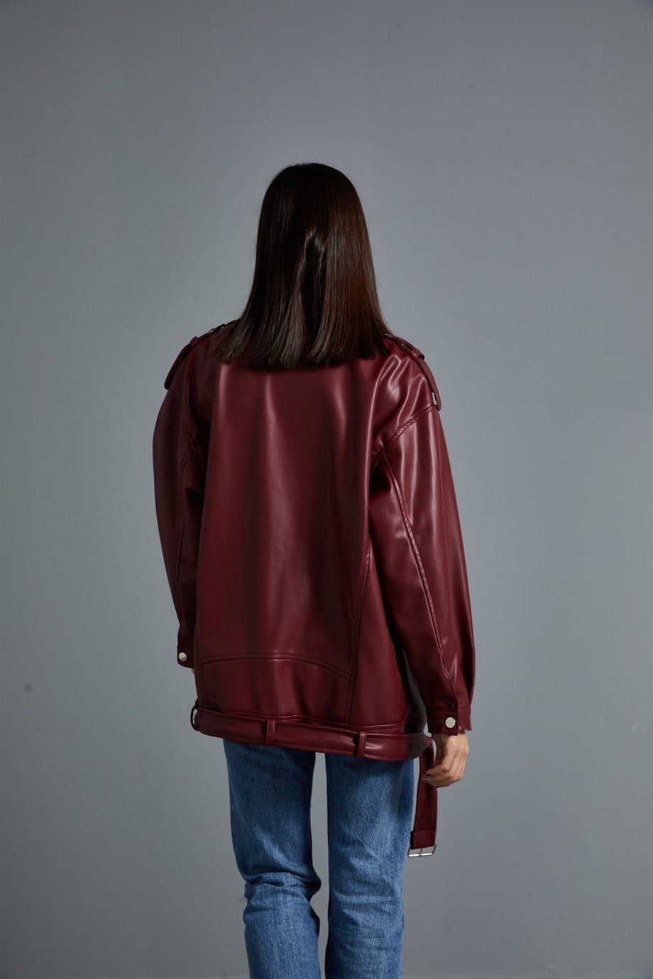 Oversize Biker Deri ceket