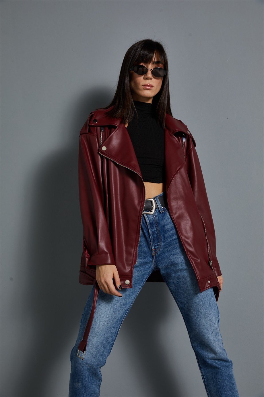 Oversize Biker Deri ceket
