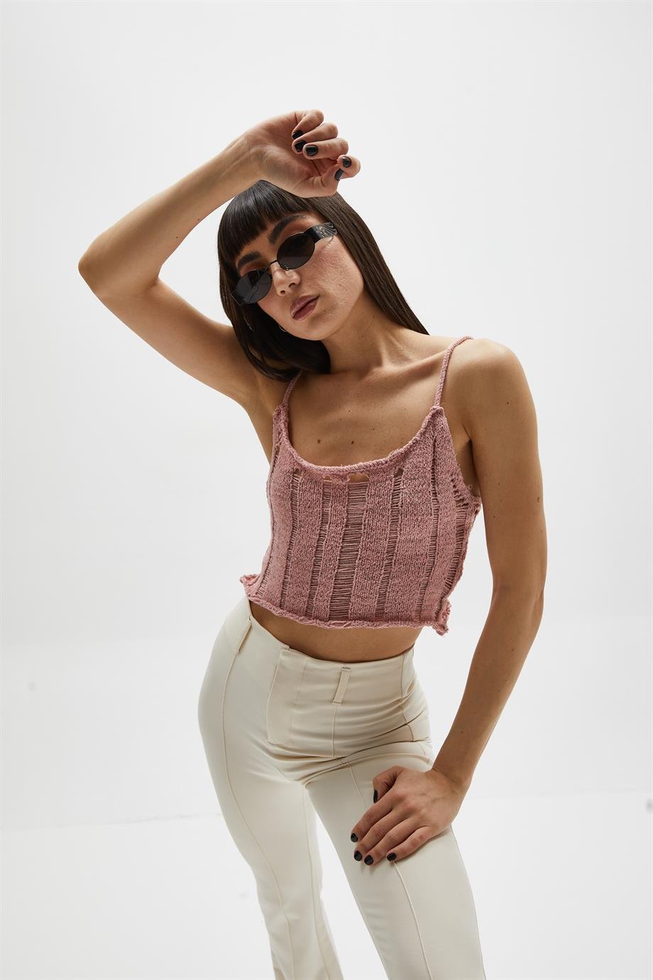 Pembe Ajurlu Top