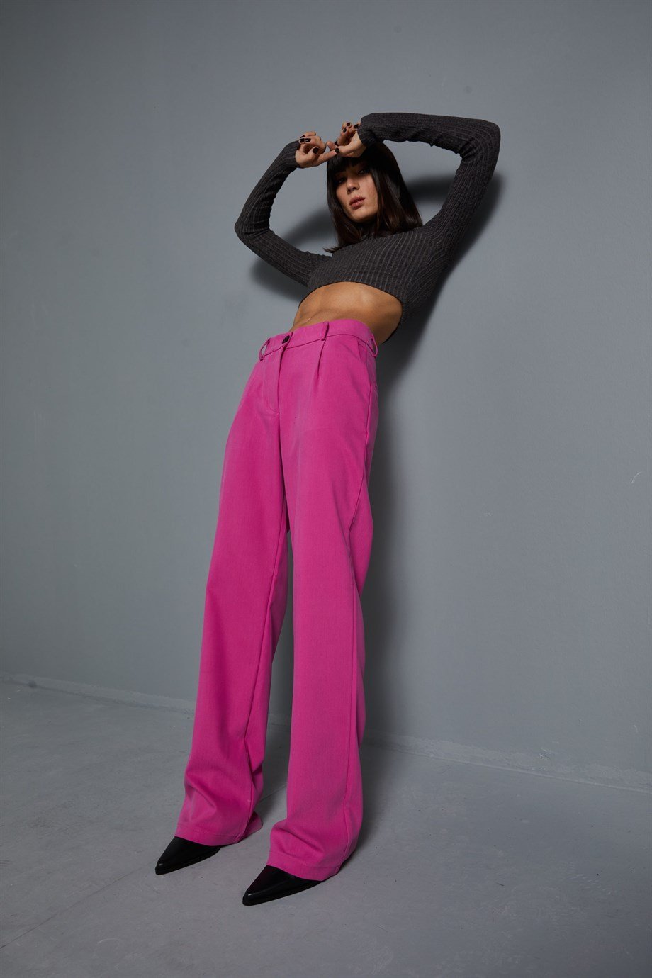 Pembe Tek Pileli Pantolon