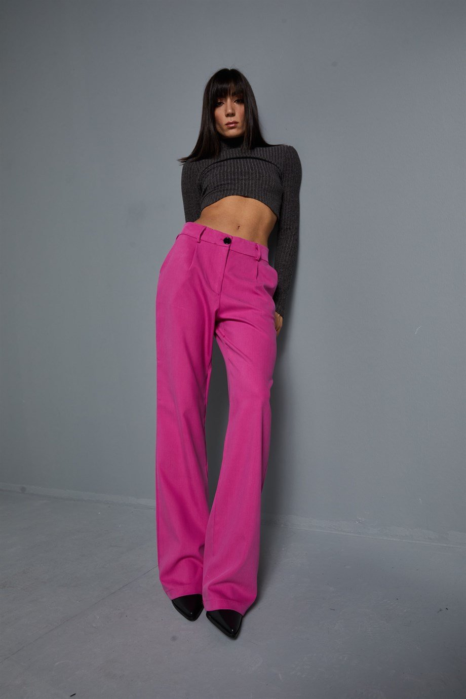 Pembe Tek Pileli Pantolon