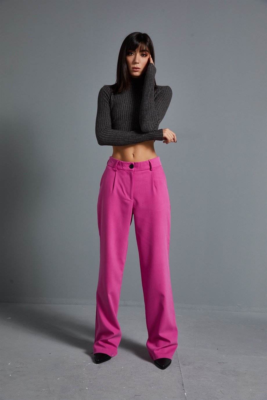 Pembe Tek Pileli Pantolon