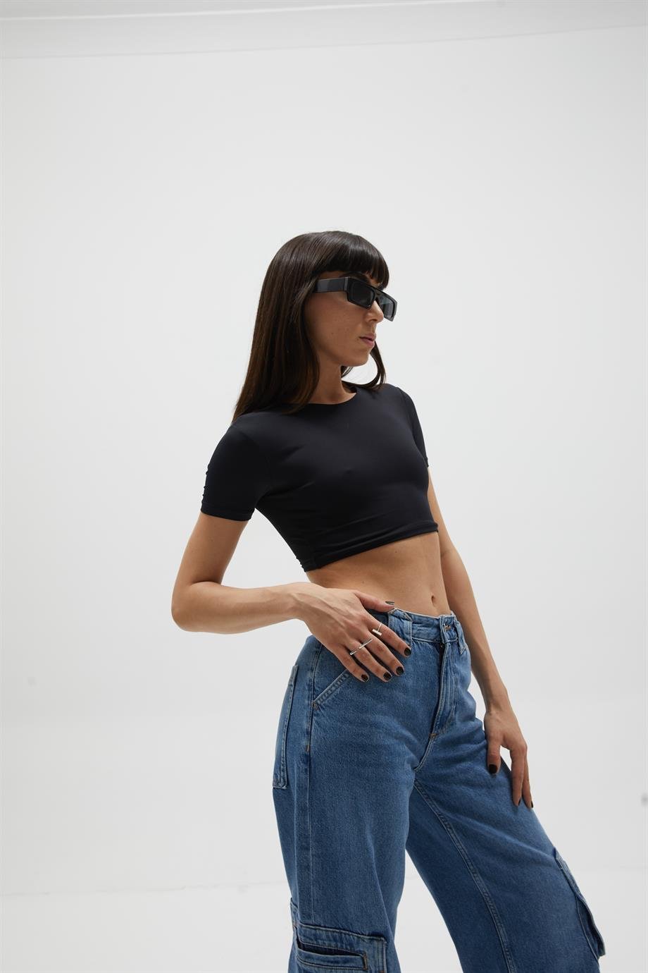 Siyah Bisiklet Yaka Basic Top