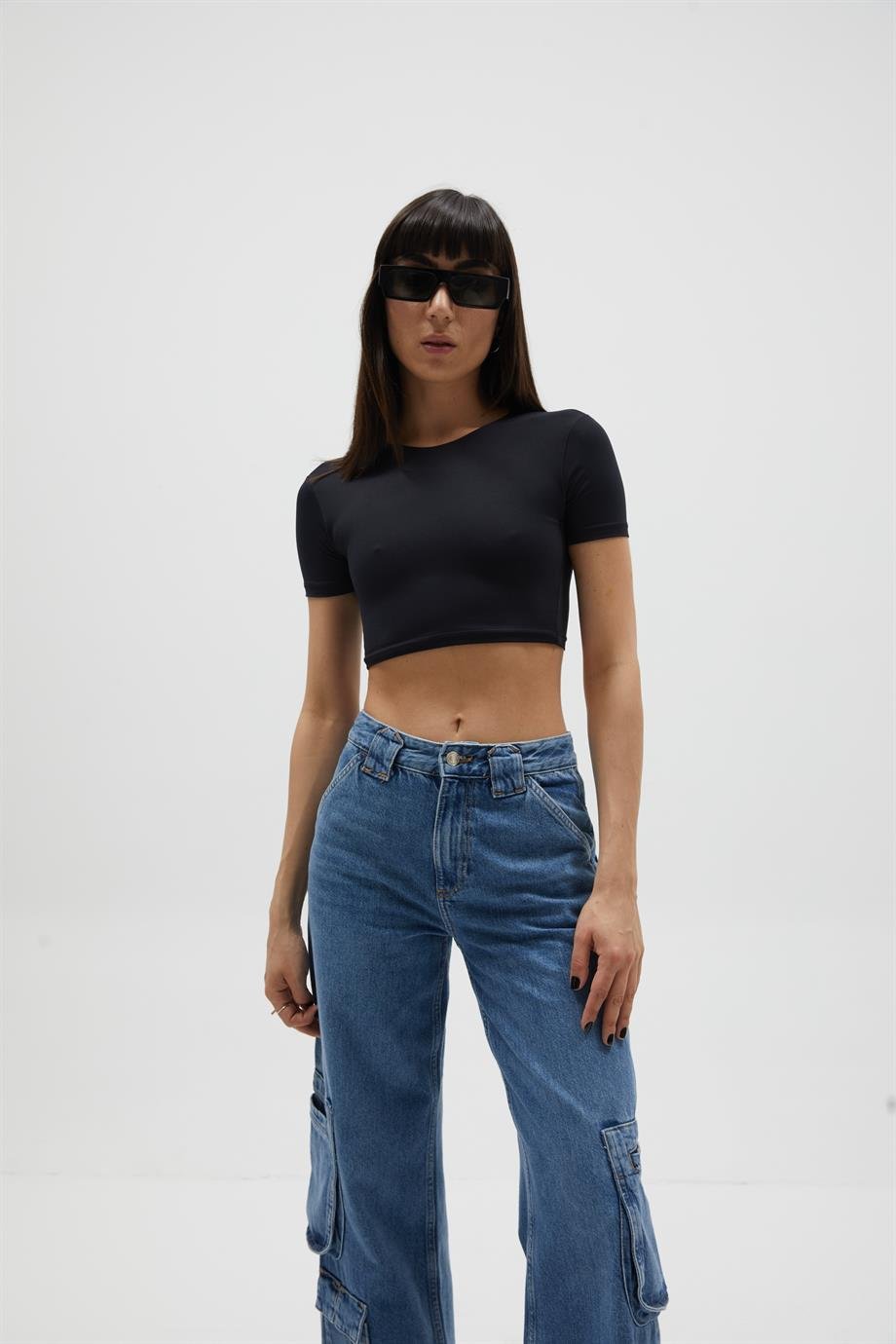 Siyah Bisiklet Yaka Basic Top