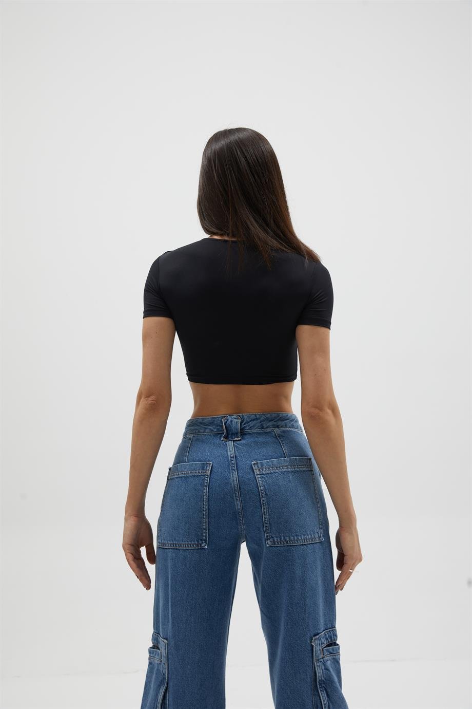 Siyah Bisiklet Yaka Basic Top