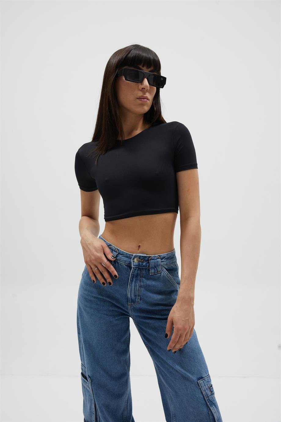 Siyah Bisiklet Yaka Basic Top