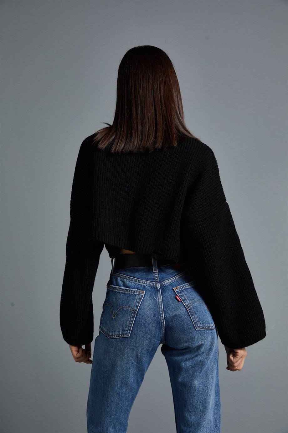 Siyah Crop Kazak
