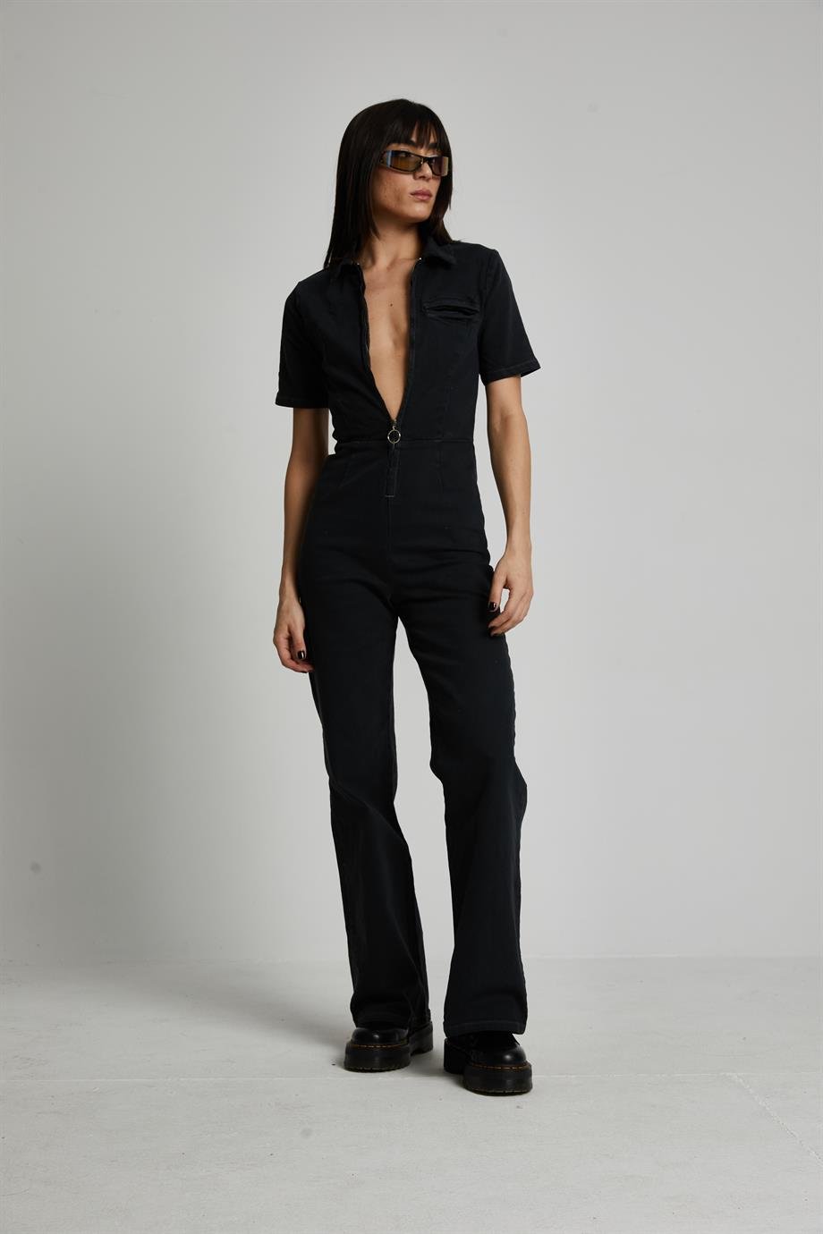 Siyah Denim Tulum 