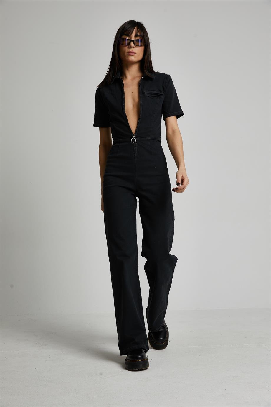 Siyah Denim Tulum 