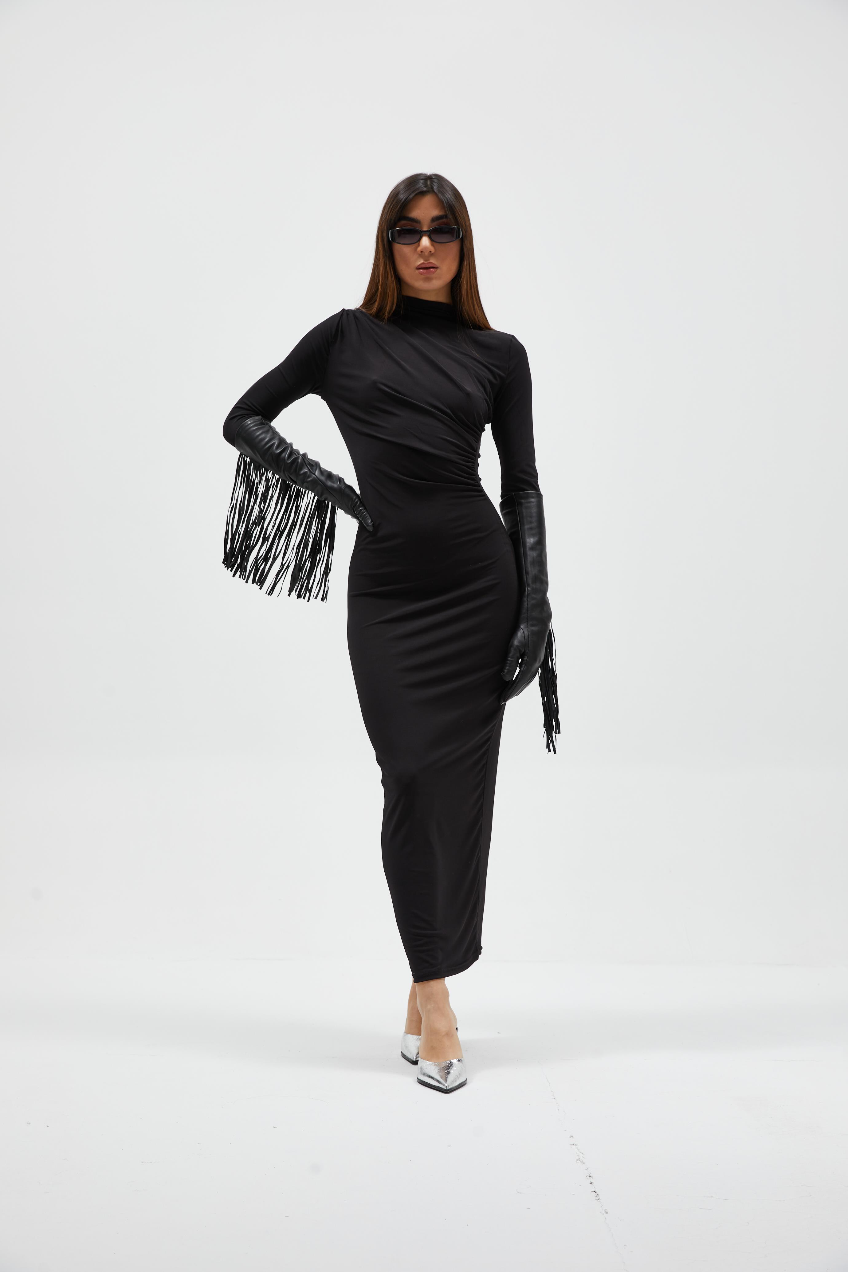 Siyah Drape Detaylı Elbise
