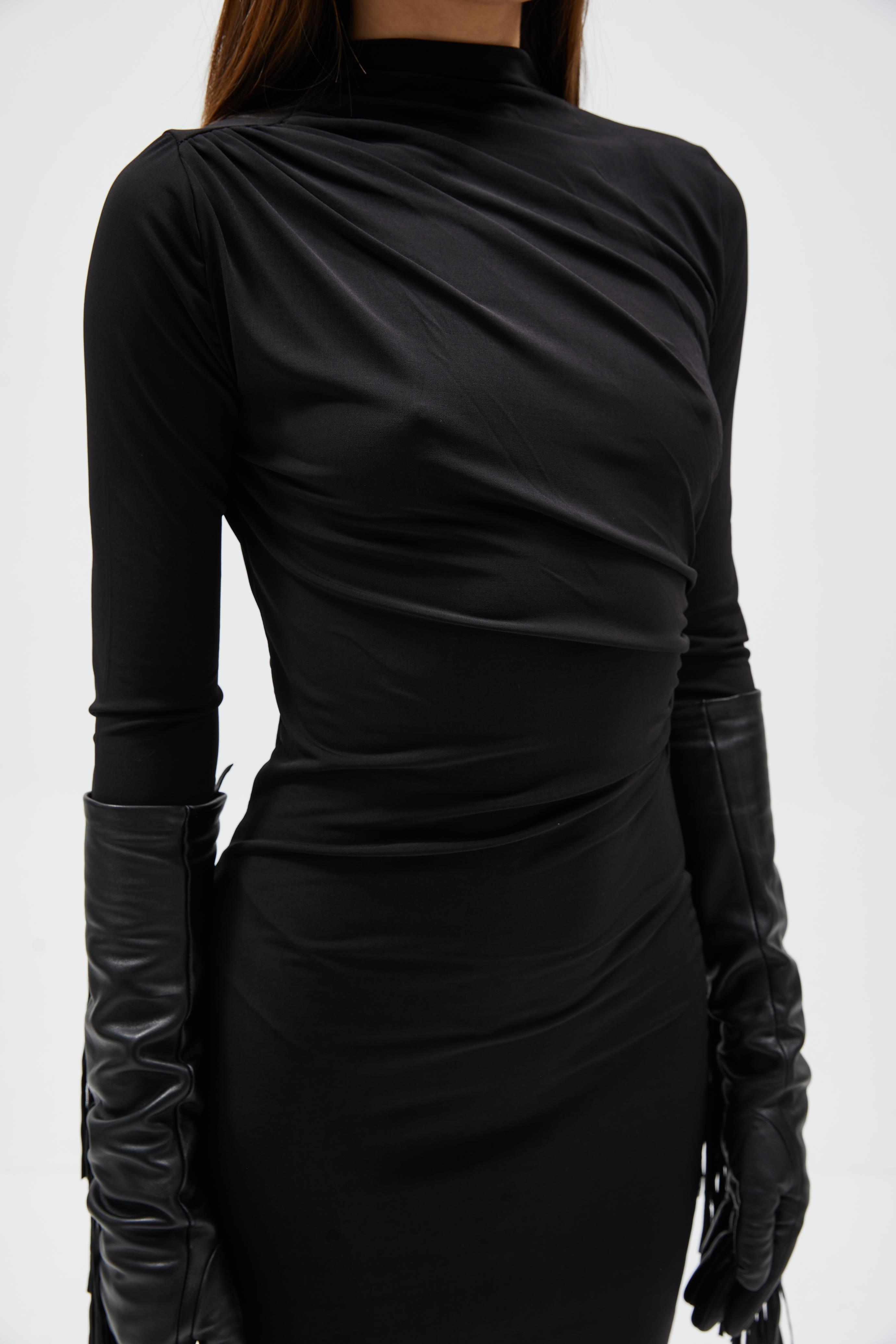Siyah Drape Detaylı Elbise