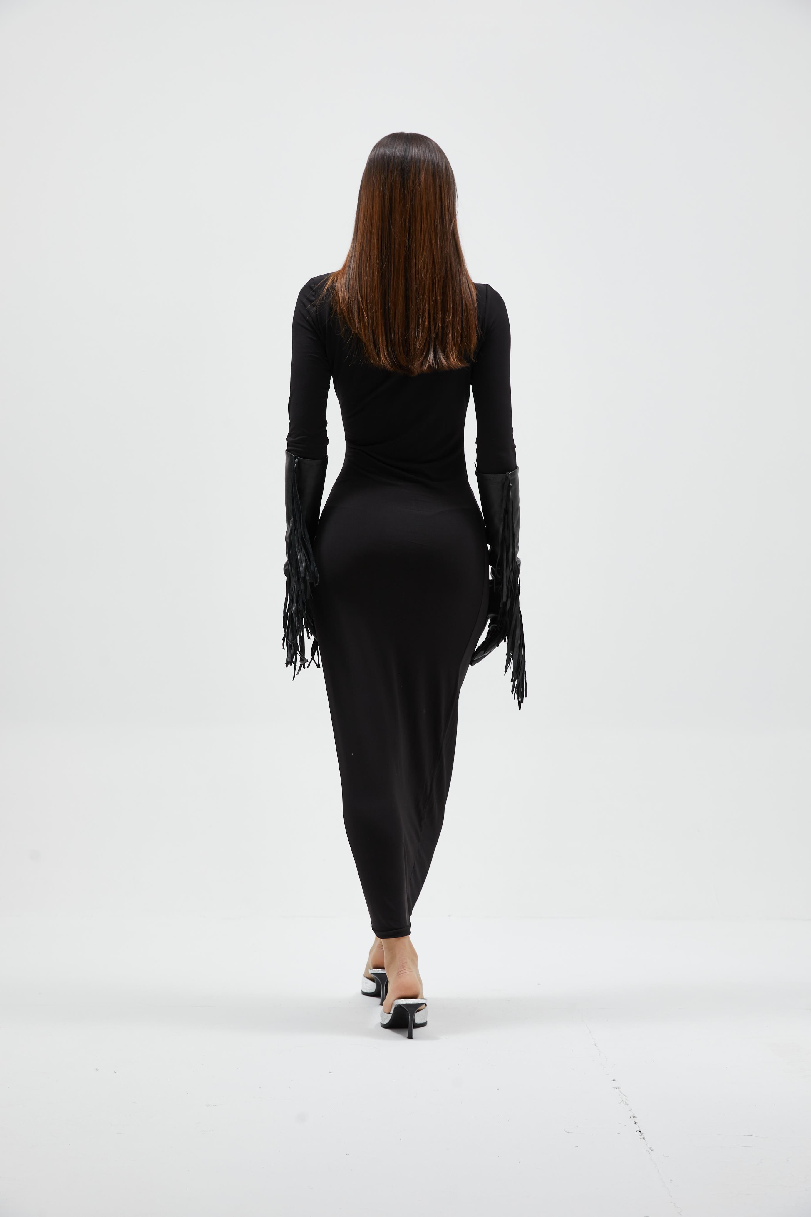 Siyah Drape Detaylı Elbise