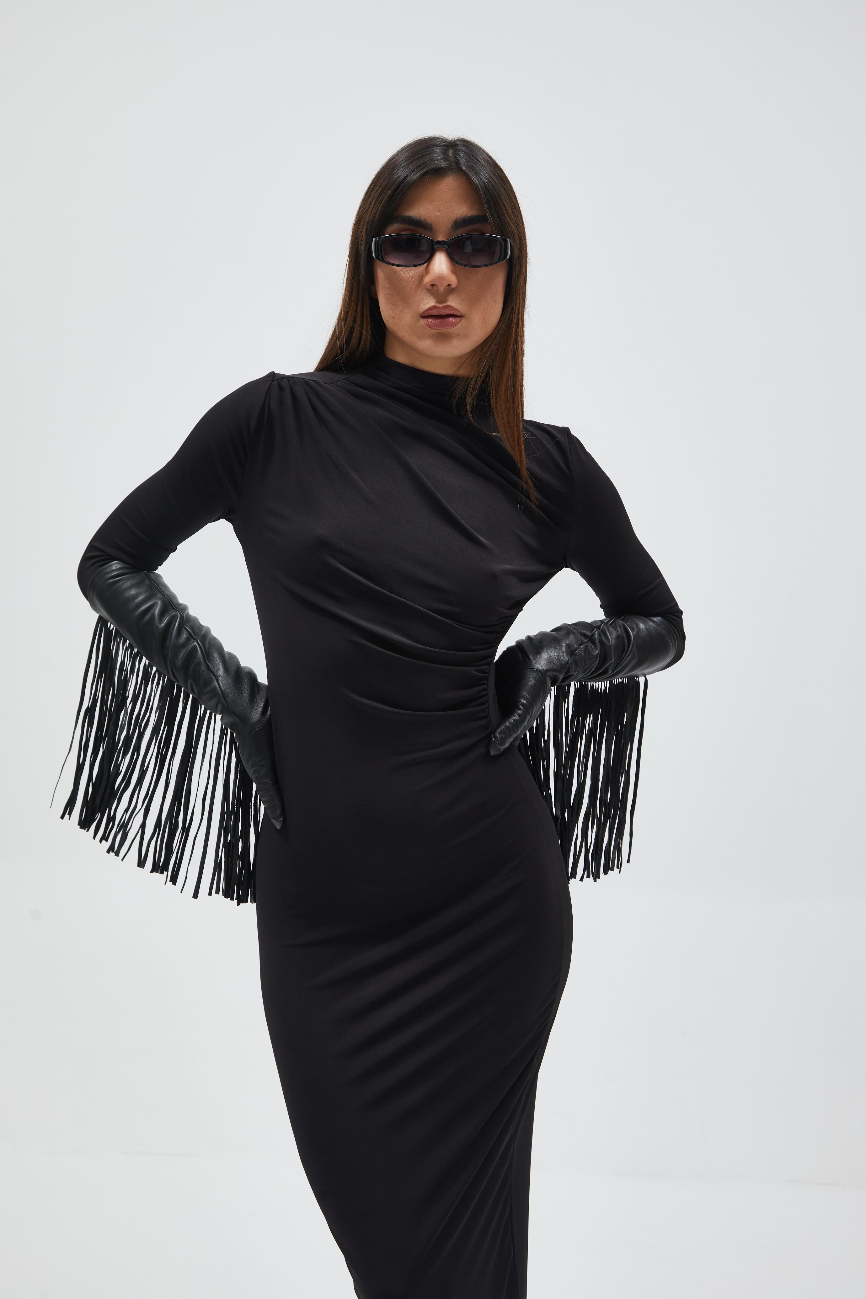 Siyah Drape Detaylı Elbise