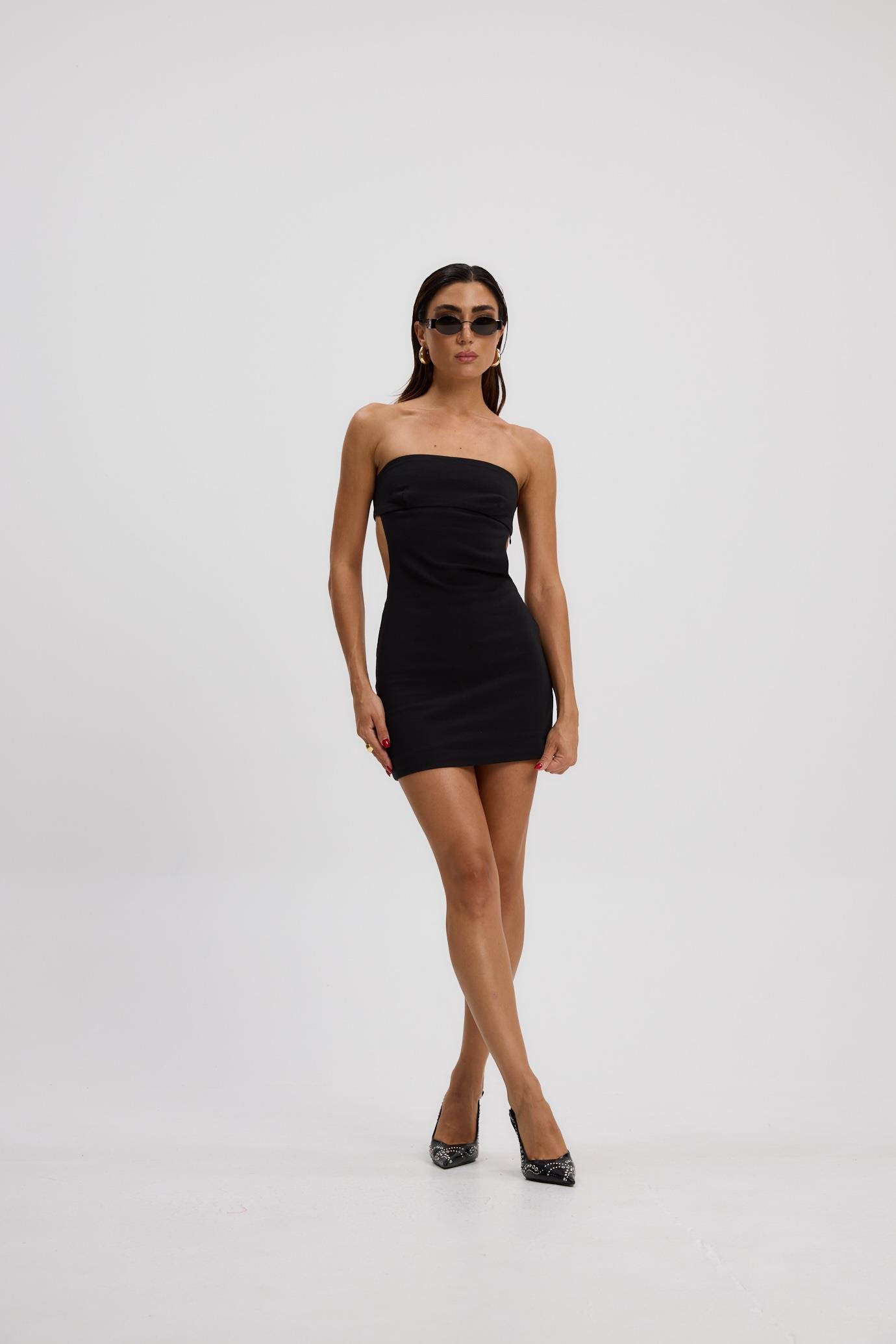 Siyah Straplez Mini Elbise