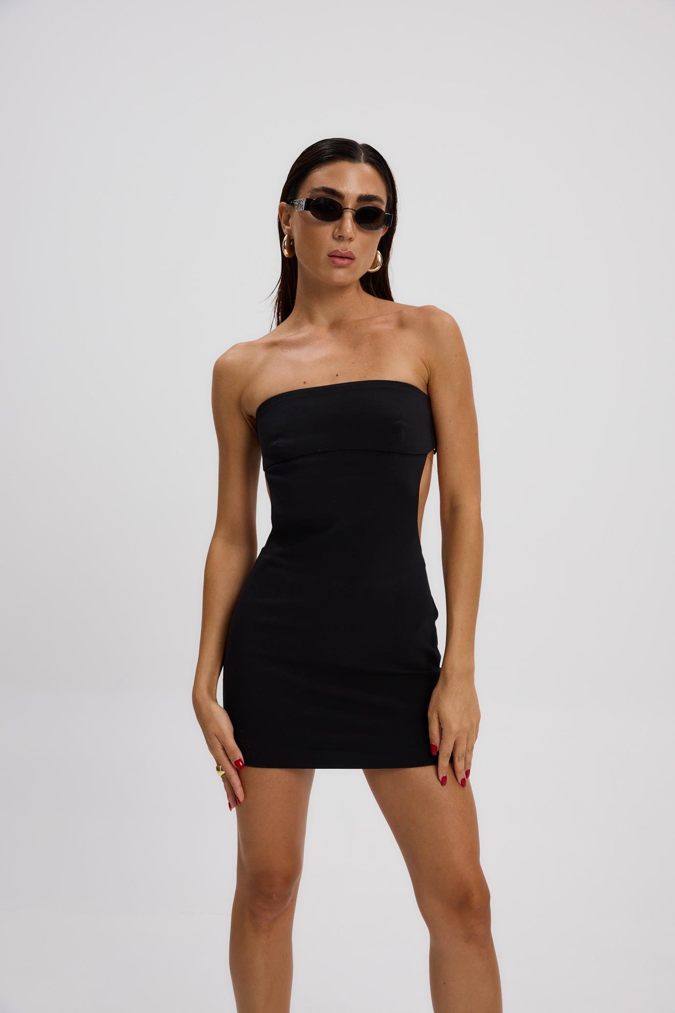 Siyah Straplez Mini Elbise