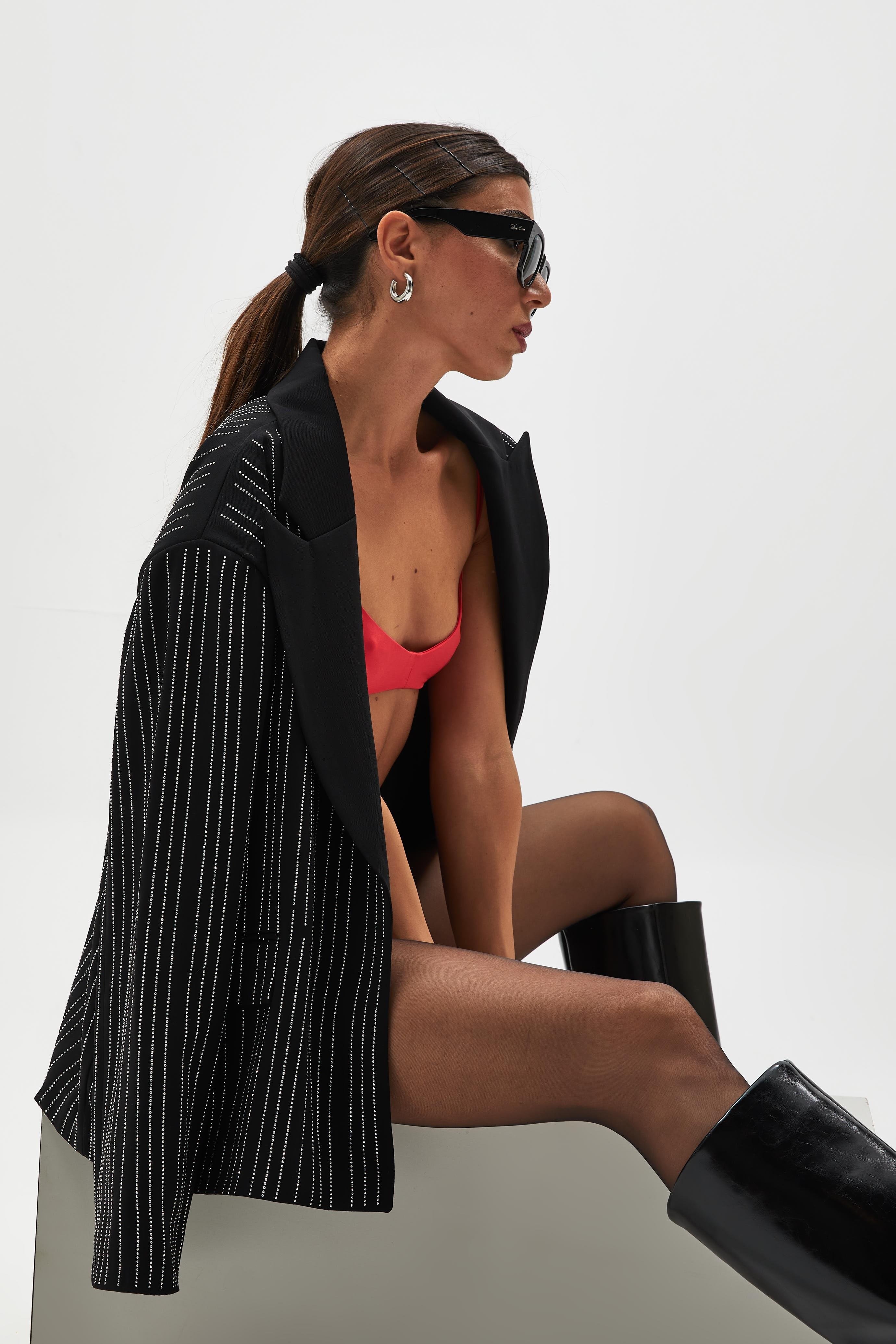 Siyah Taşlı Blazer Ceket 