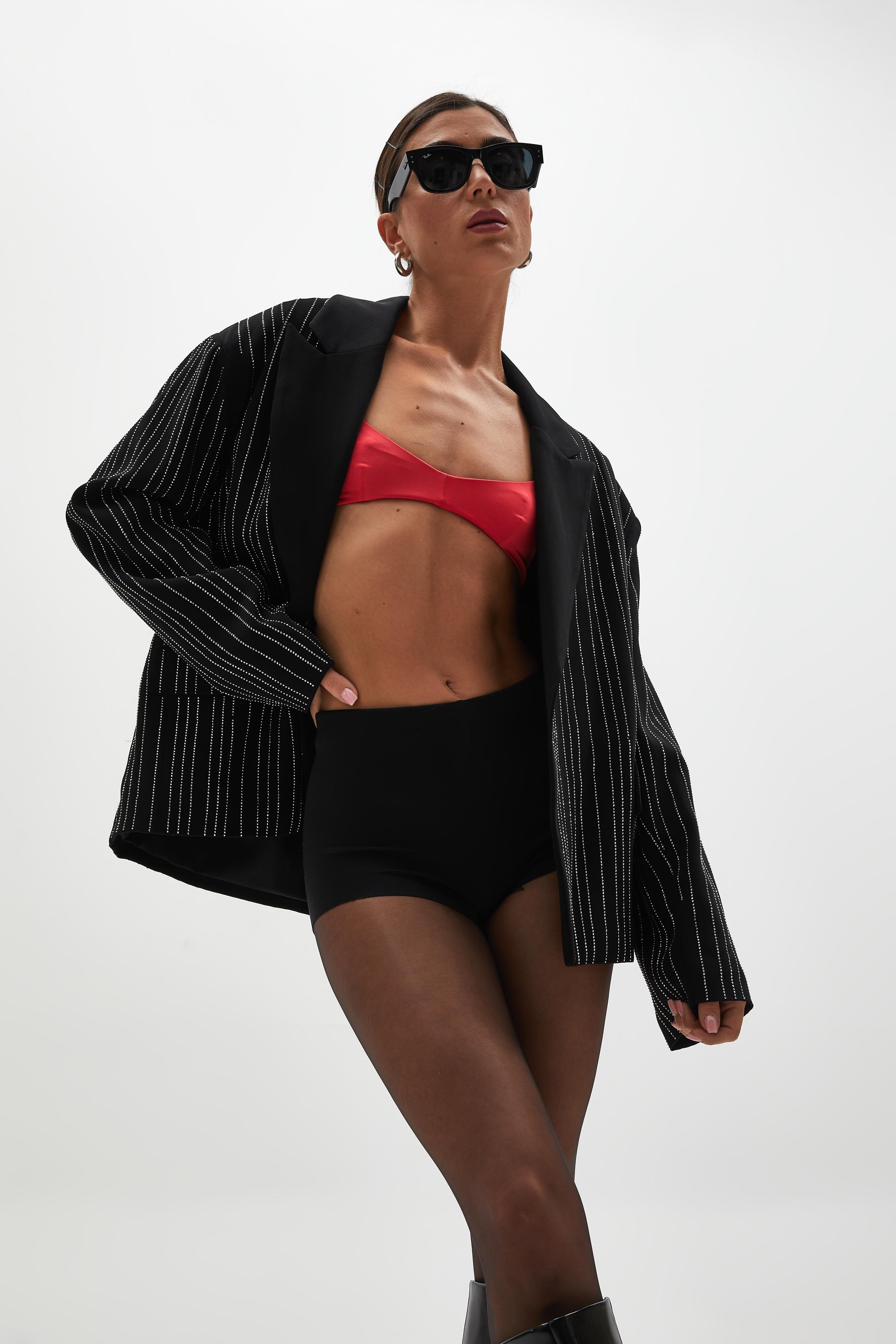 Siyah Taşlı Blazer Ceket 