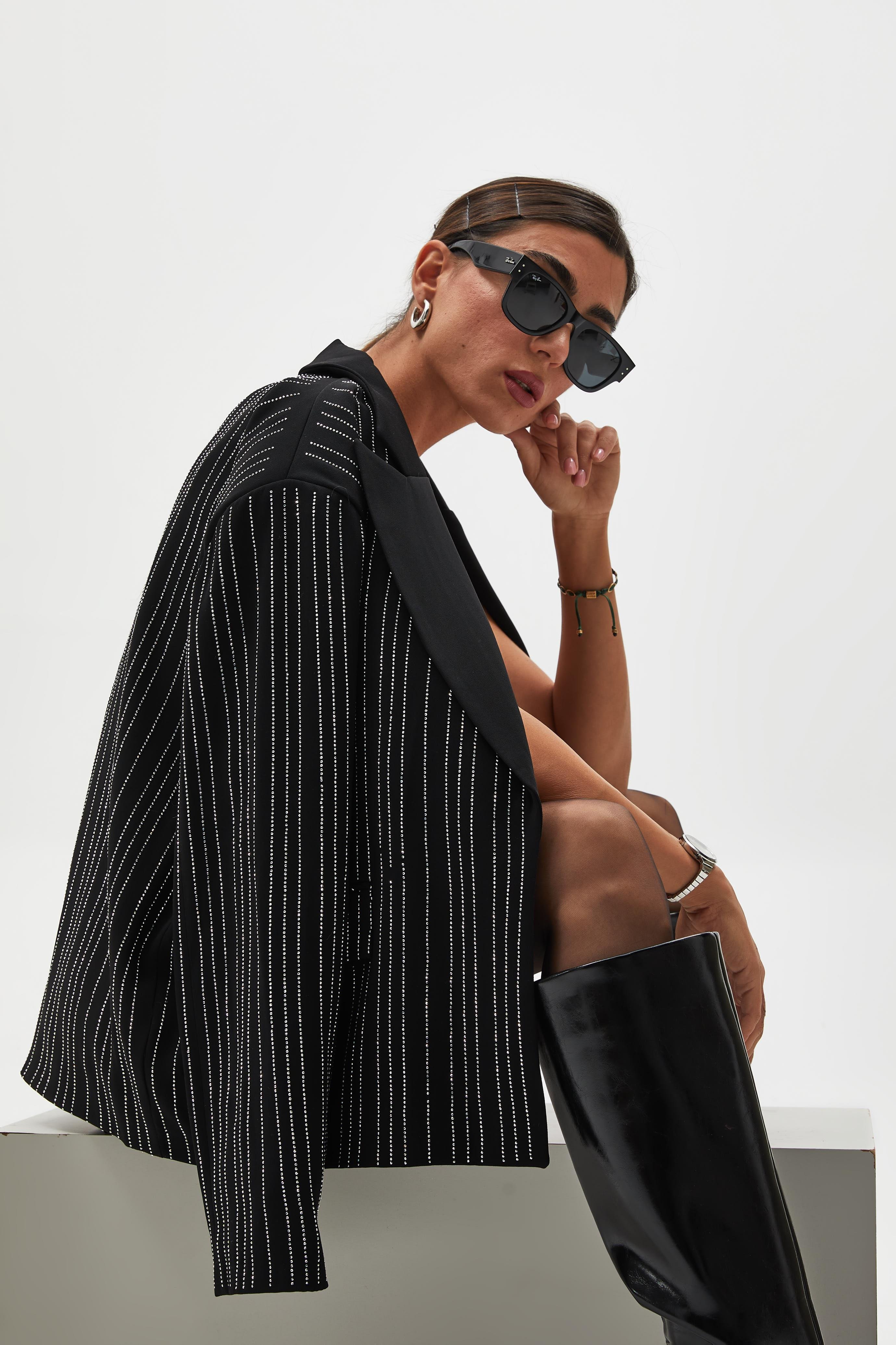 Siyah Taşlı Blazer Ceket 