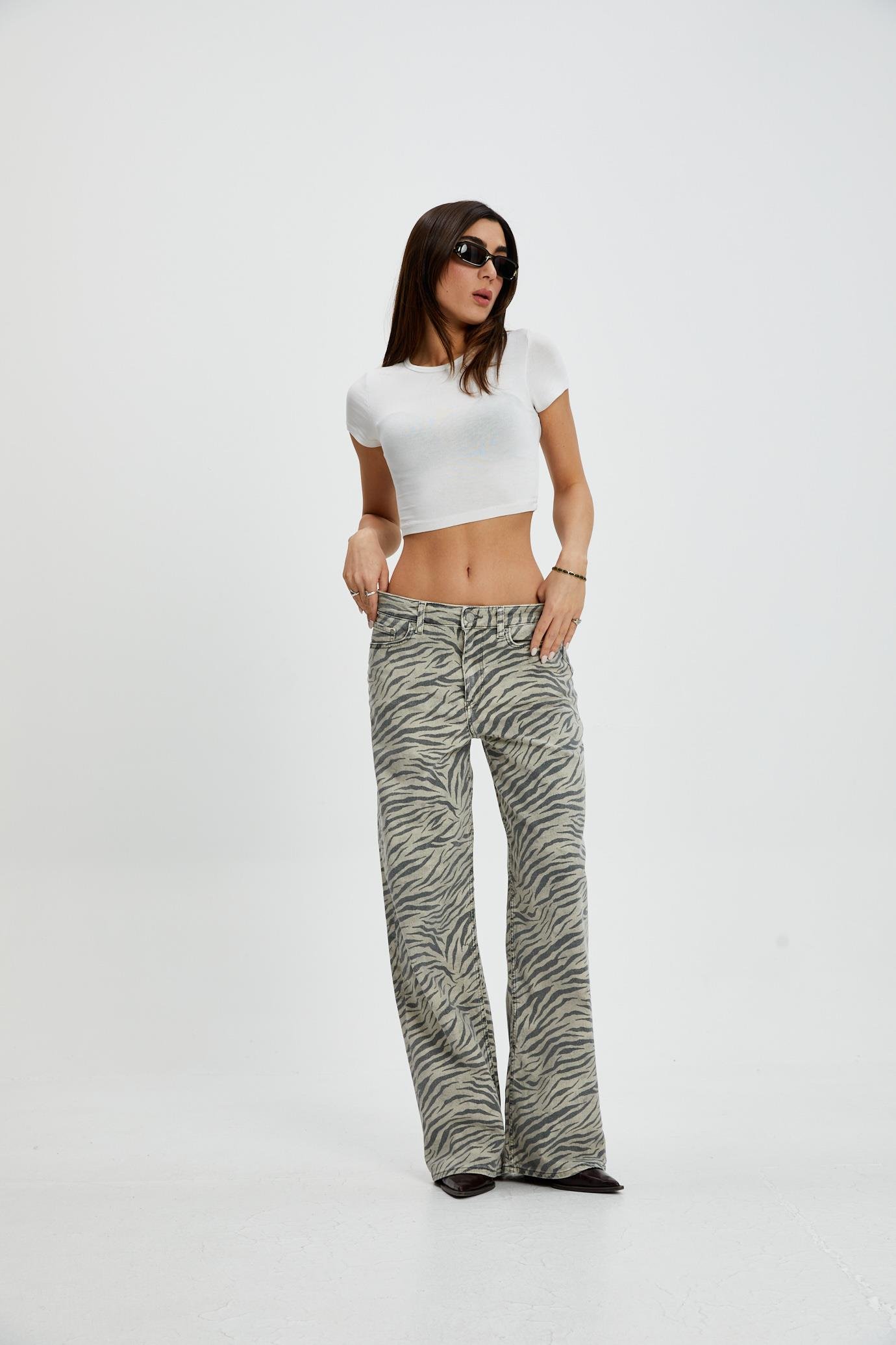 Soluk Efektli Zebra Desen Jean