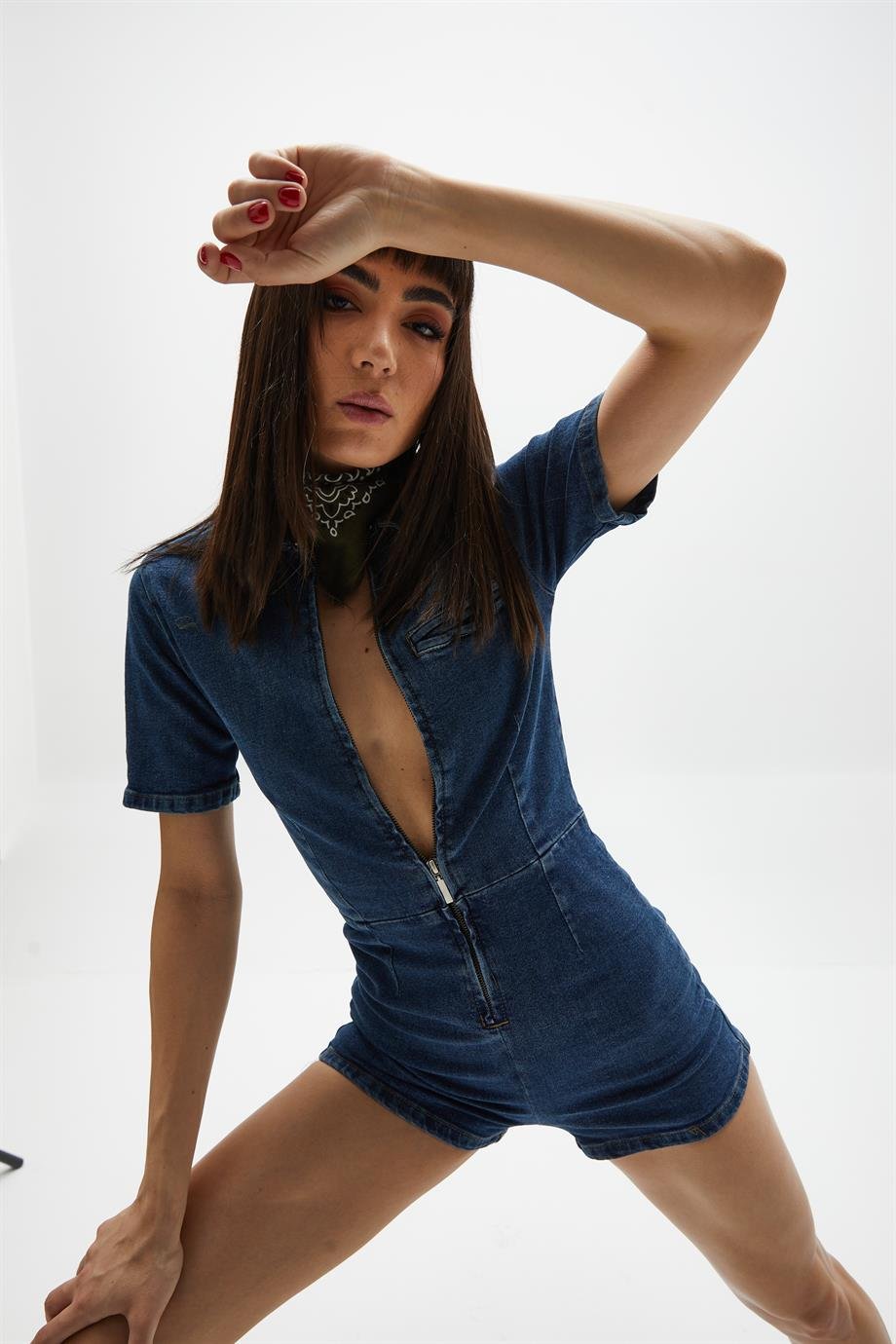 Şortlu Denim Tulum