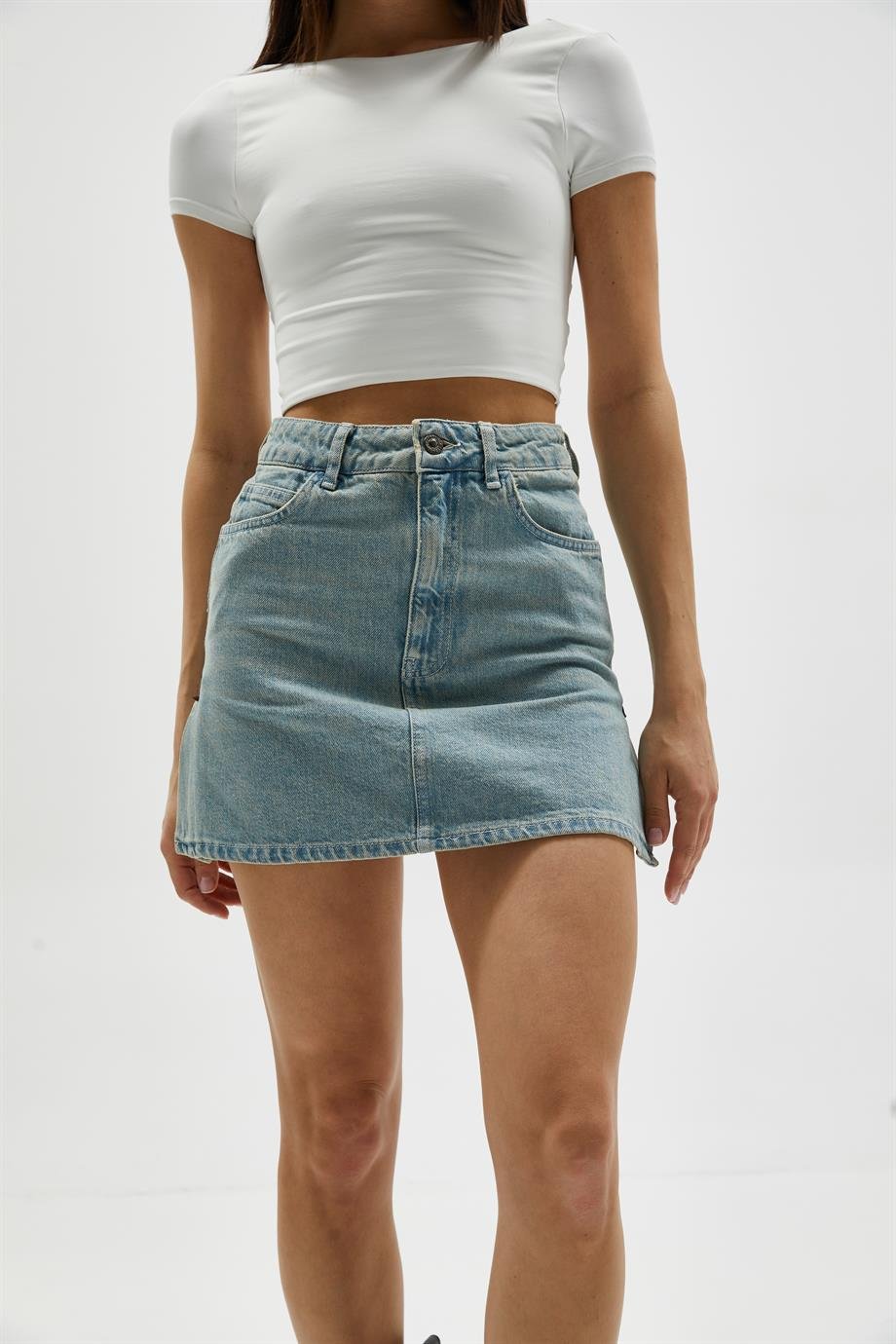 Vintage Yırtmaçlı Denim Etek