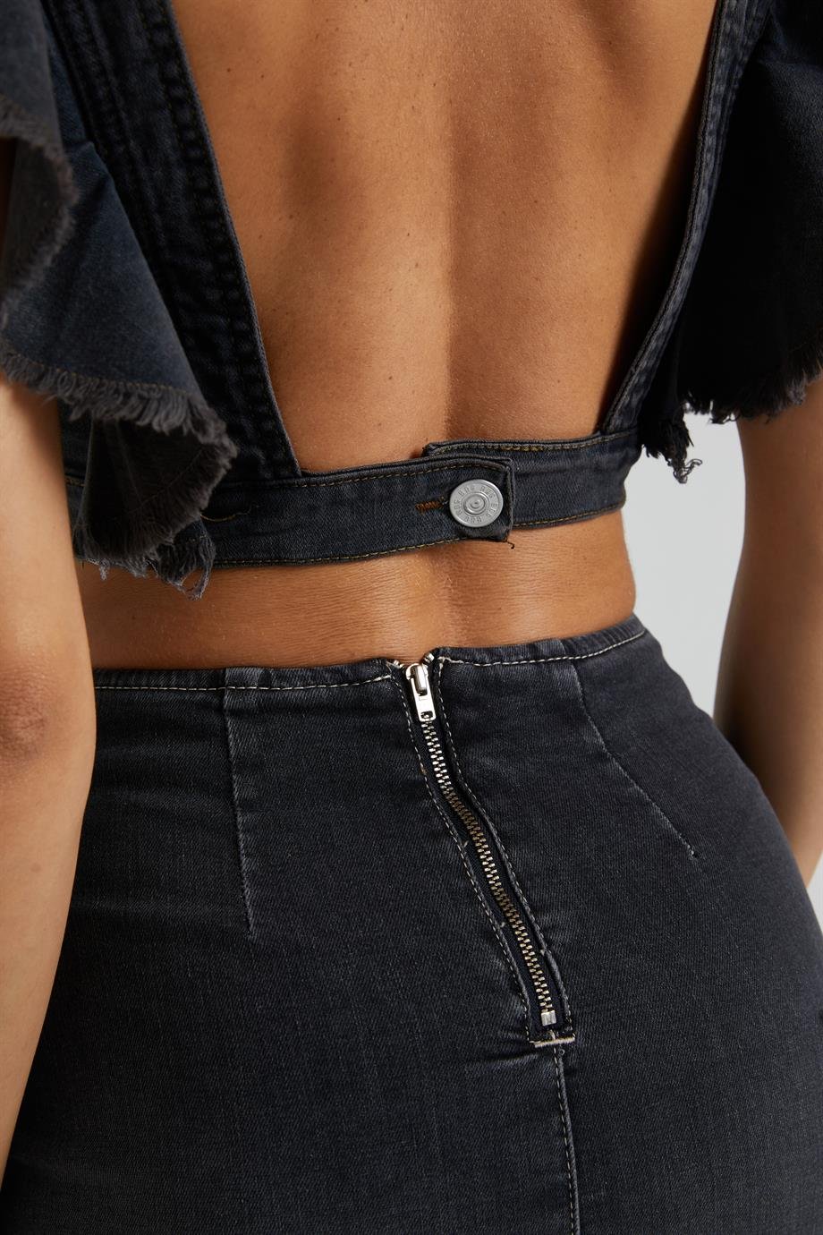 Volanlı Denim Top