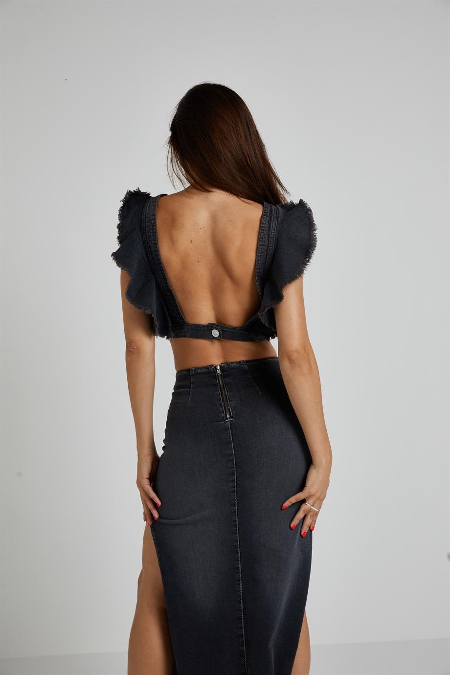 Volanlı Denim Top