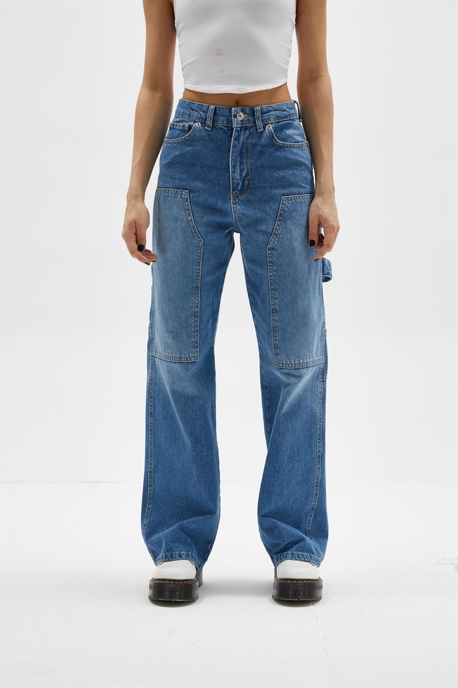 Yamalı Straight Kargo Jean