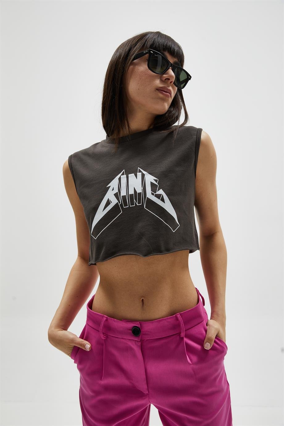 Yazılı Kolsuz T-Shirt