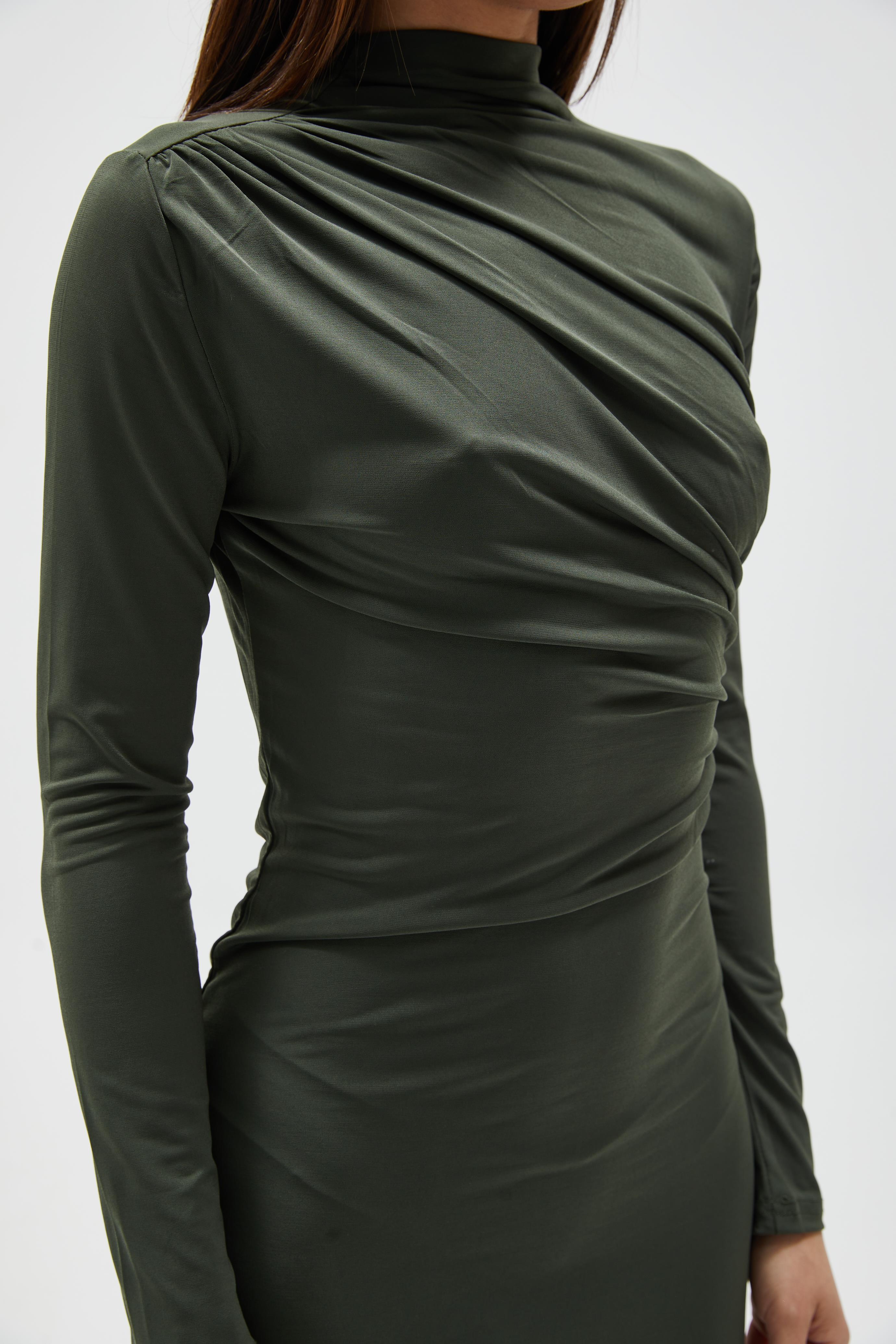 Yeşil Drape Detaylı Elbise