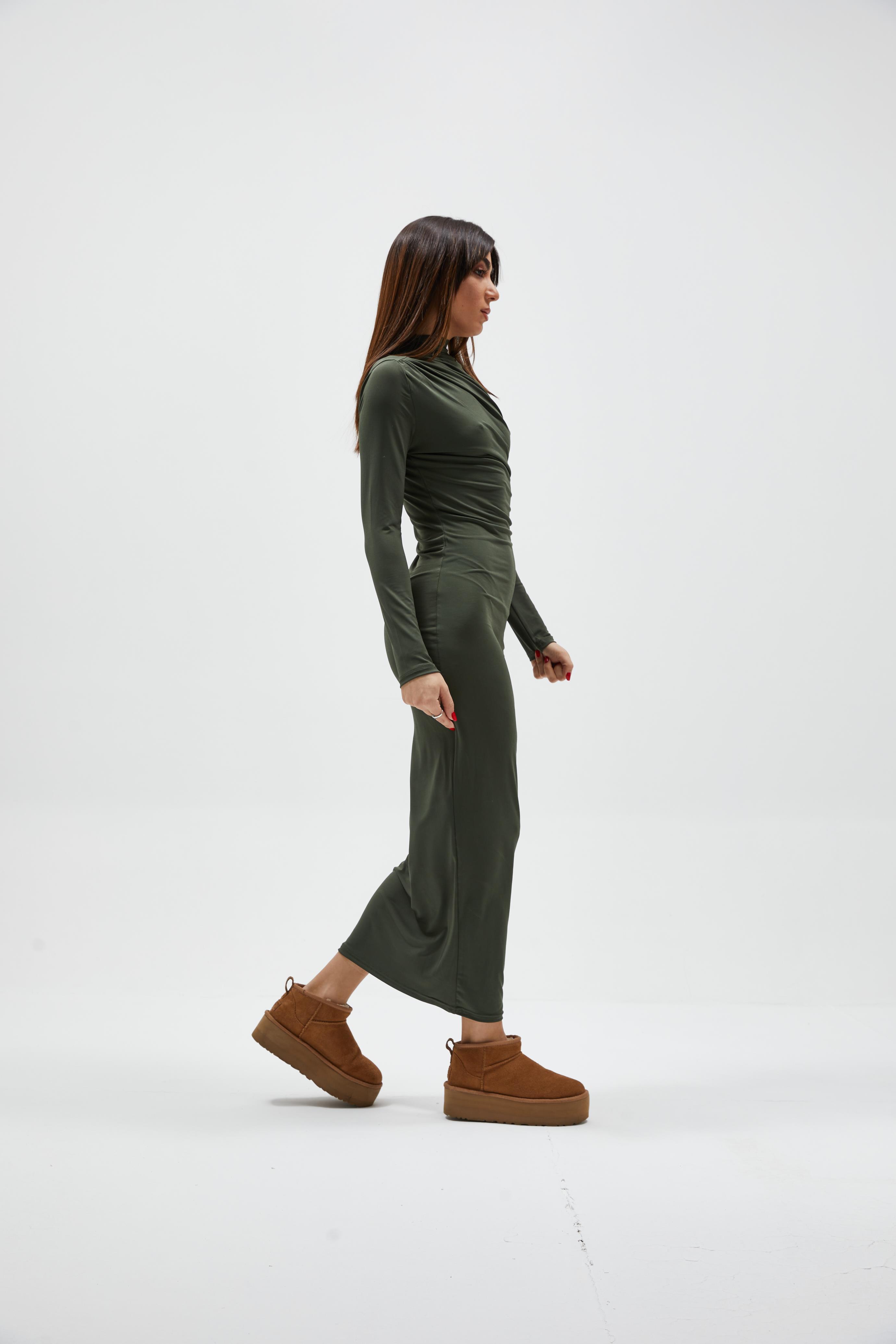 Yeşil Drape Detaylı Elbise
