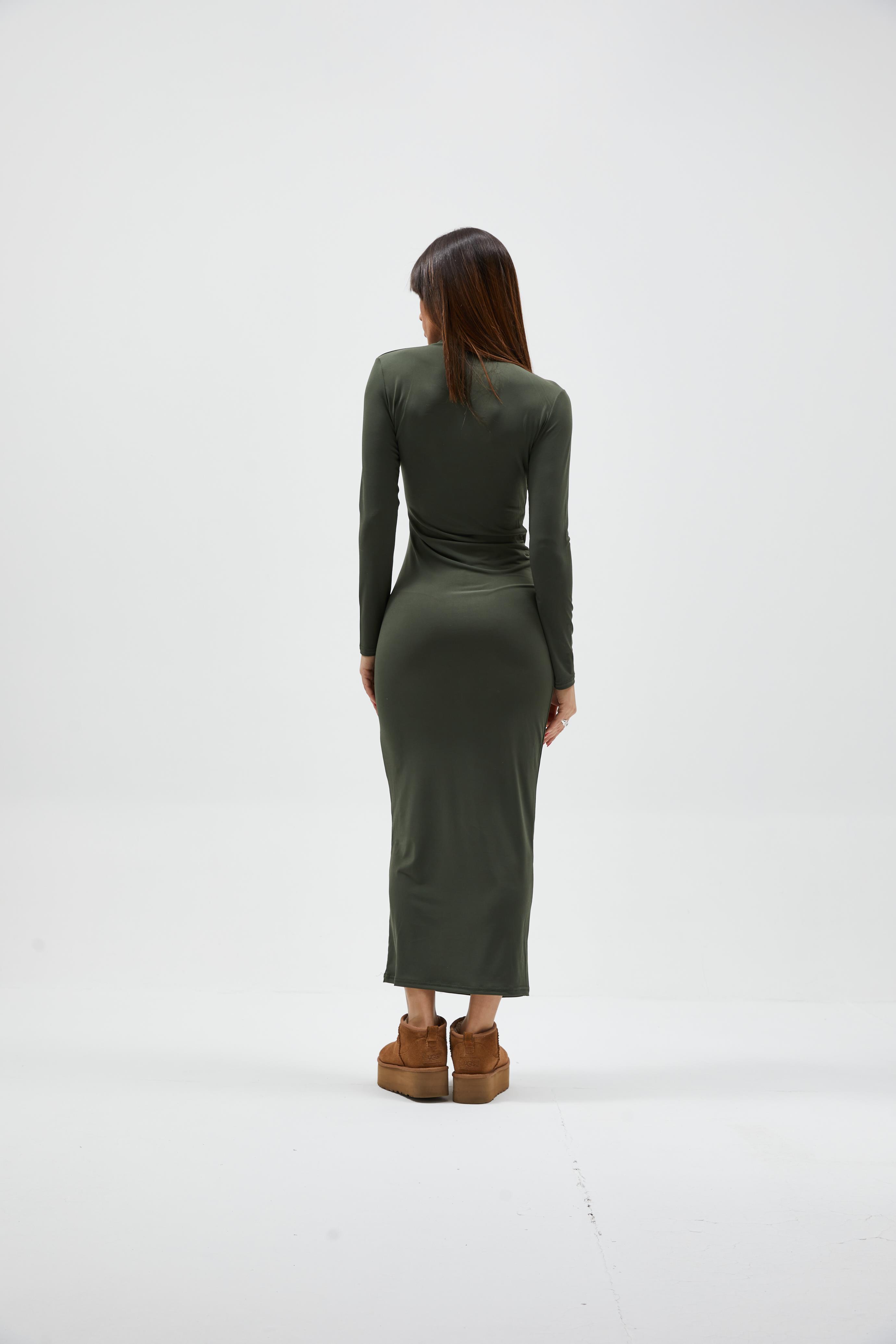 Yeşil Drape Detaylı Elbise