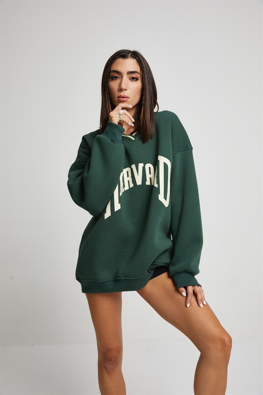 Yeşil Oversize Kolej Sweatshirt