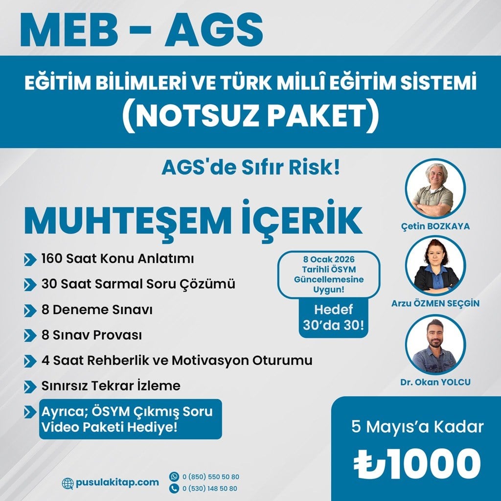 2026 MEB-AGS Eğitim Bilimleri ve Türk Milli Eğitim Sistemi Kurs - 5 Mayıs'a Kadar Sepette %50 indirim için Hediye Çeki: yüzde50iskonto