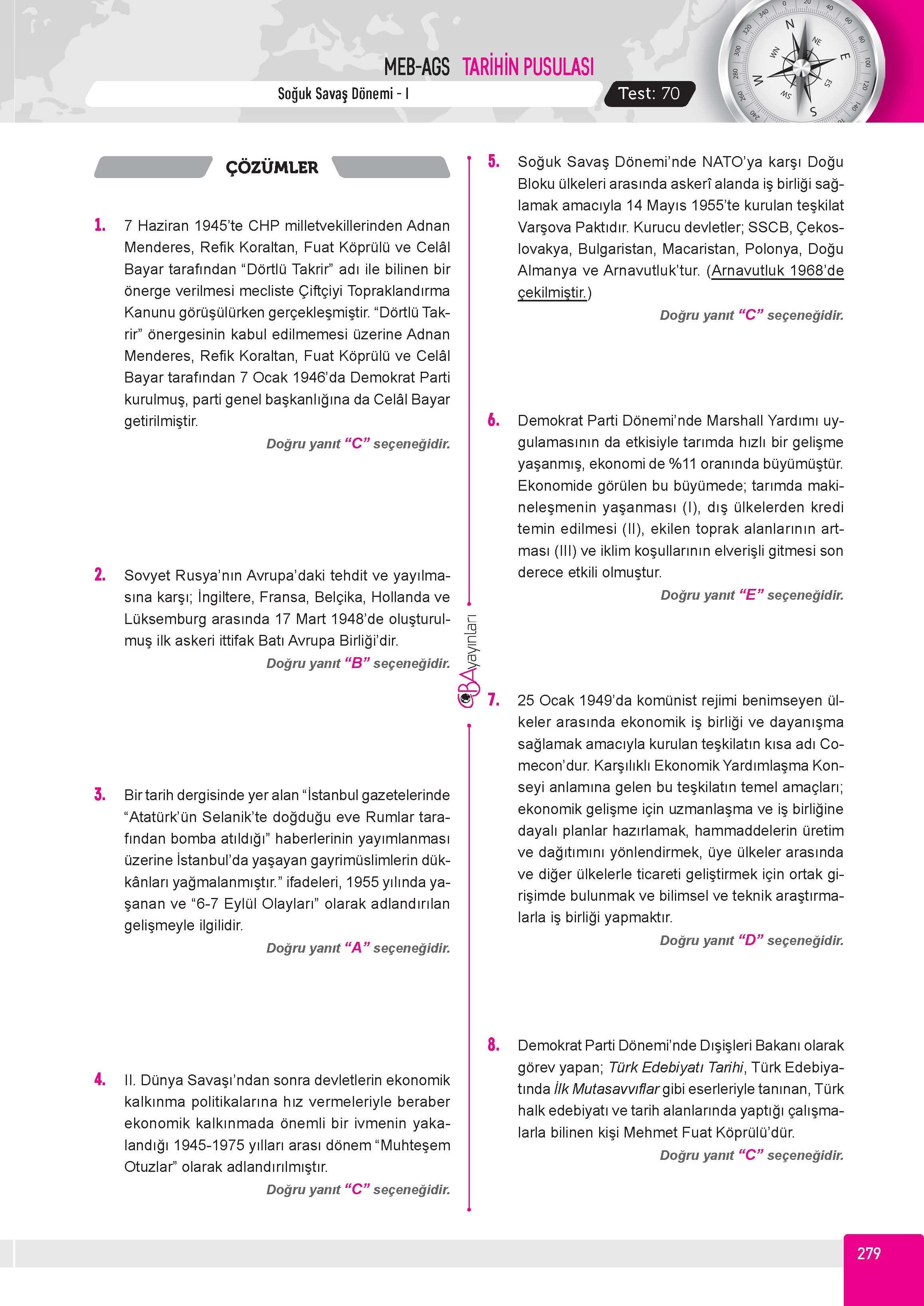 2027 MEB AGS Tarihin Pusulası Soru Bankası - Tamamı Ayrıntılı Çözümlü - İsmail Adıgüzel - Güncel Baskı