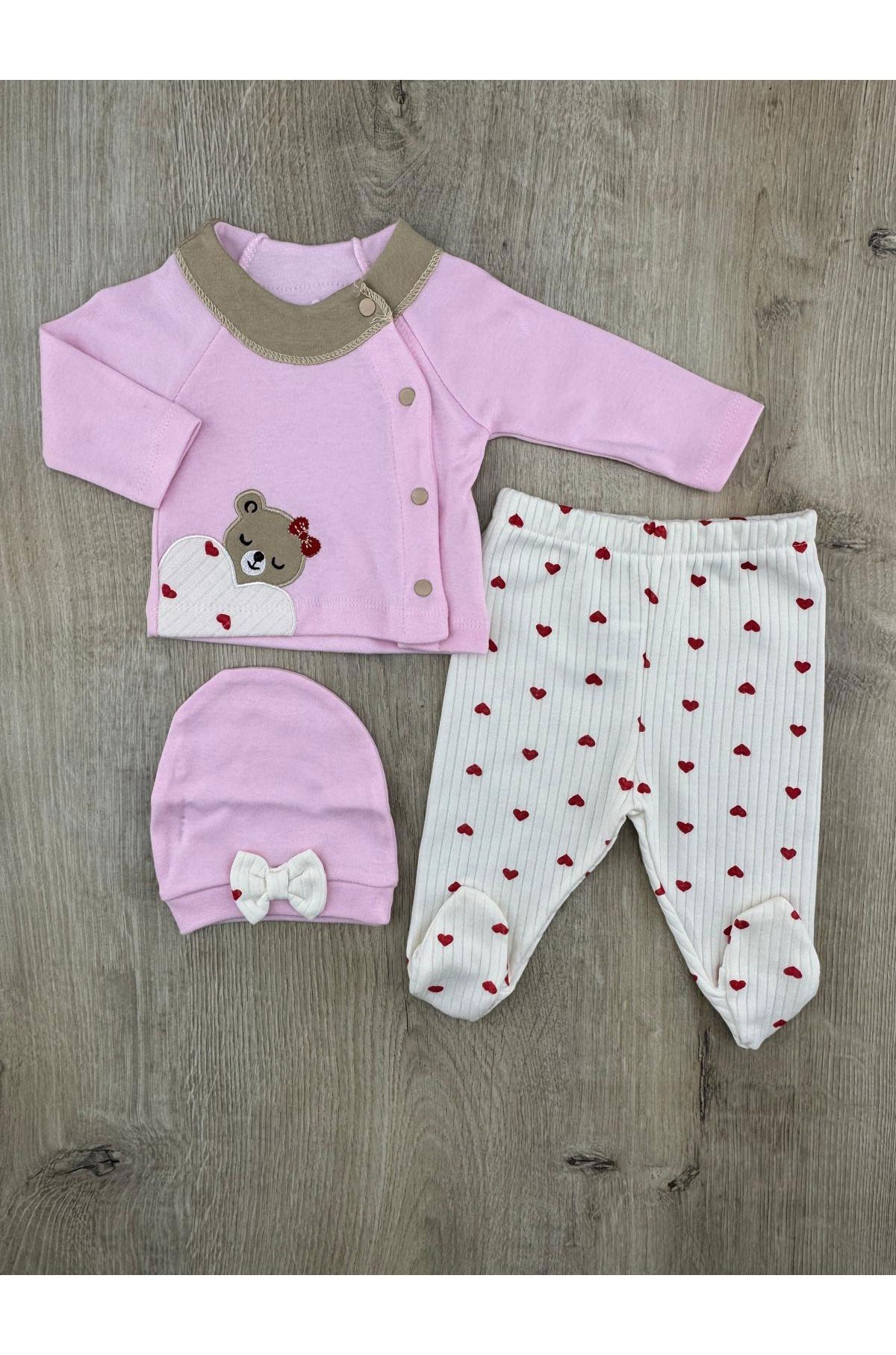 #260176 (0-3 Ay) Uyuyan Ayıcık Desenli 3 Lü Set