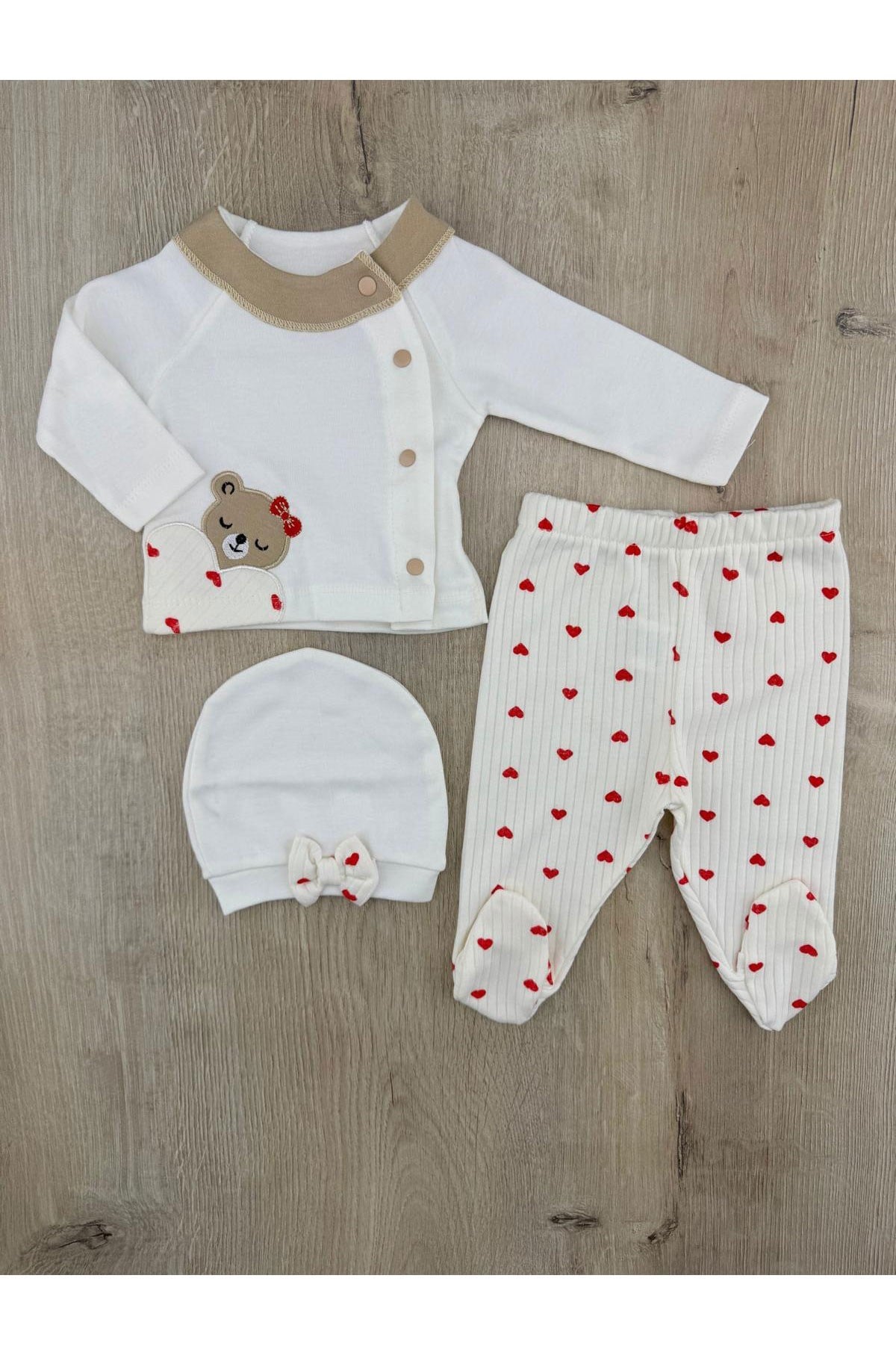 #260176 (0-3 Ay) Uyuyan Ayıcık Desenli 3 Lü Set