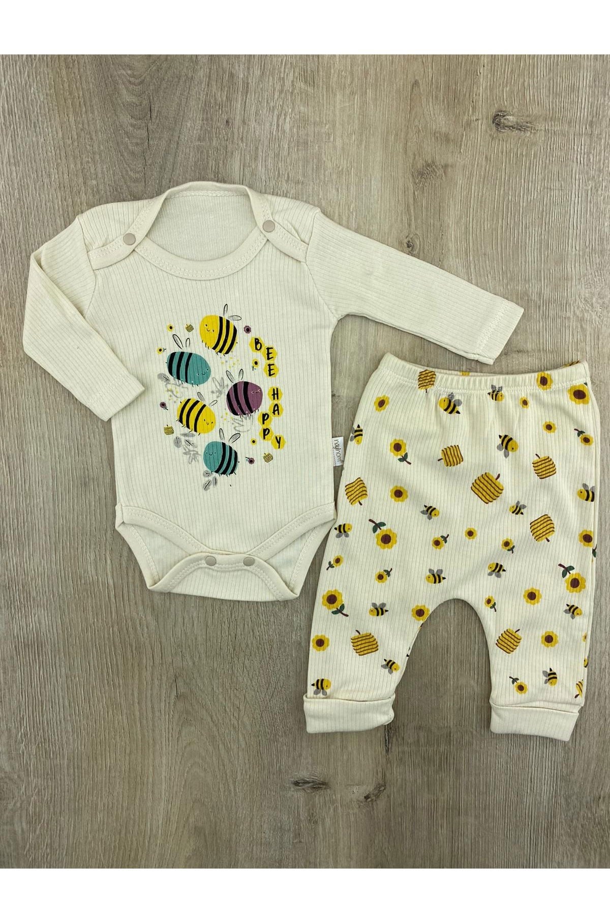 #260300 (0-9 Ay) Arı Desenli Çıtçıtlı Badili Takım