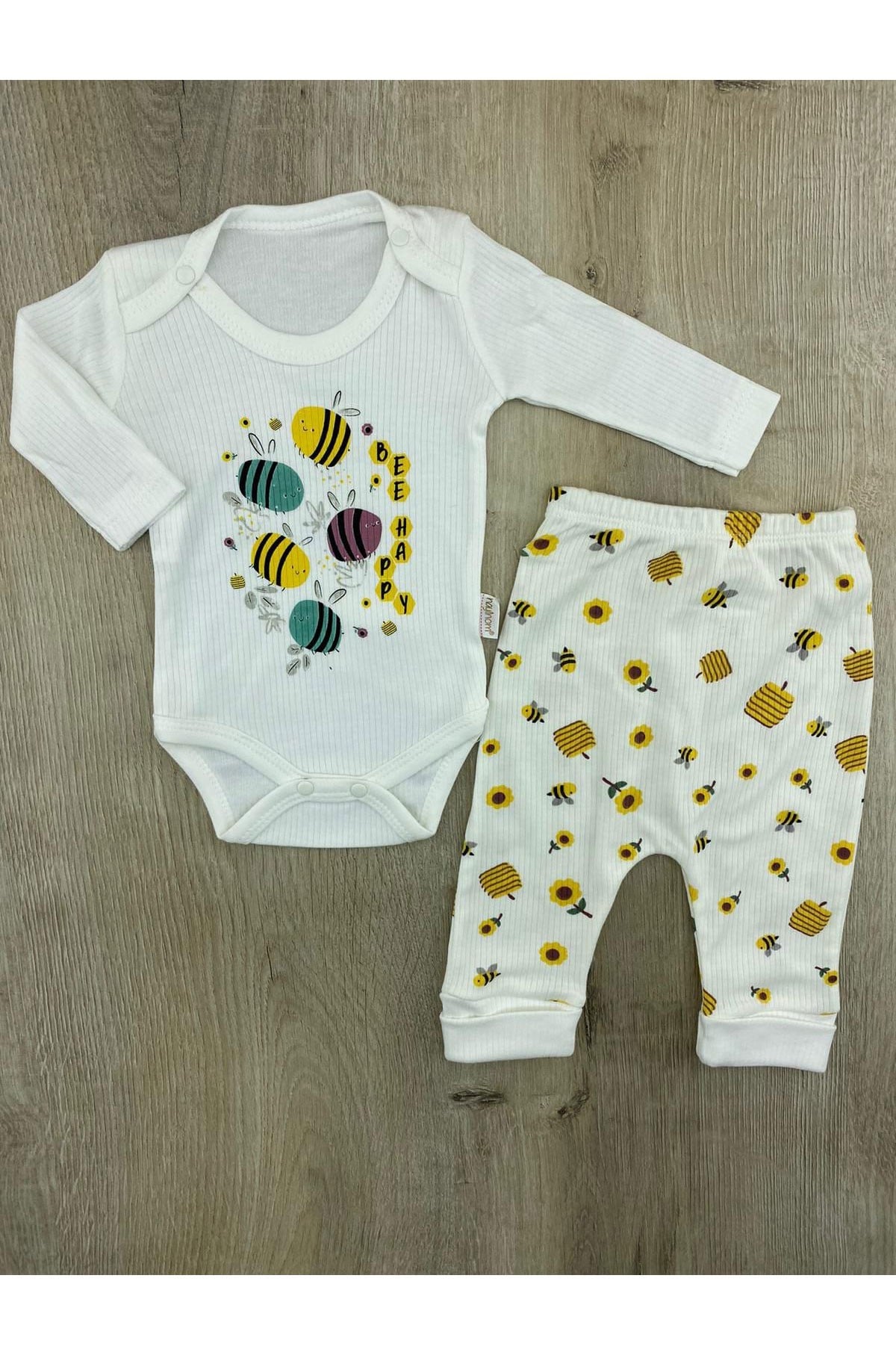 #260300 (0-9 Ay) Arı Desenli Çıtçıtlı Badili Takım