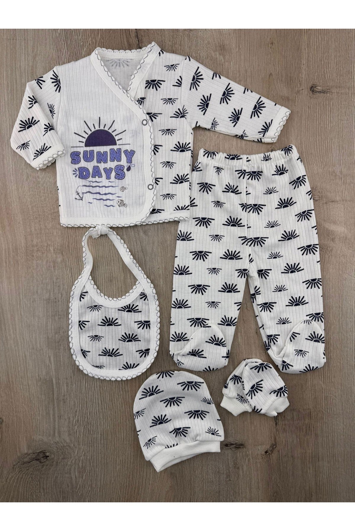 #260398 (0-3 Ay) Sunny Day Desenli 5Li Zıbın Takımı