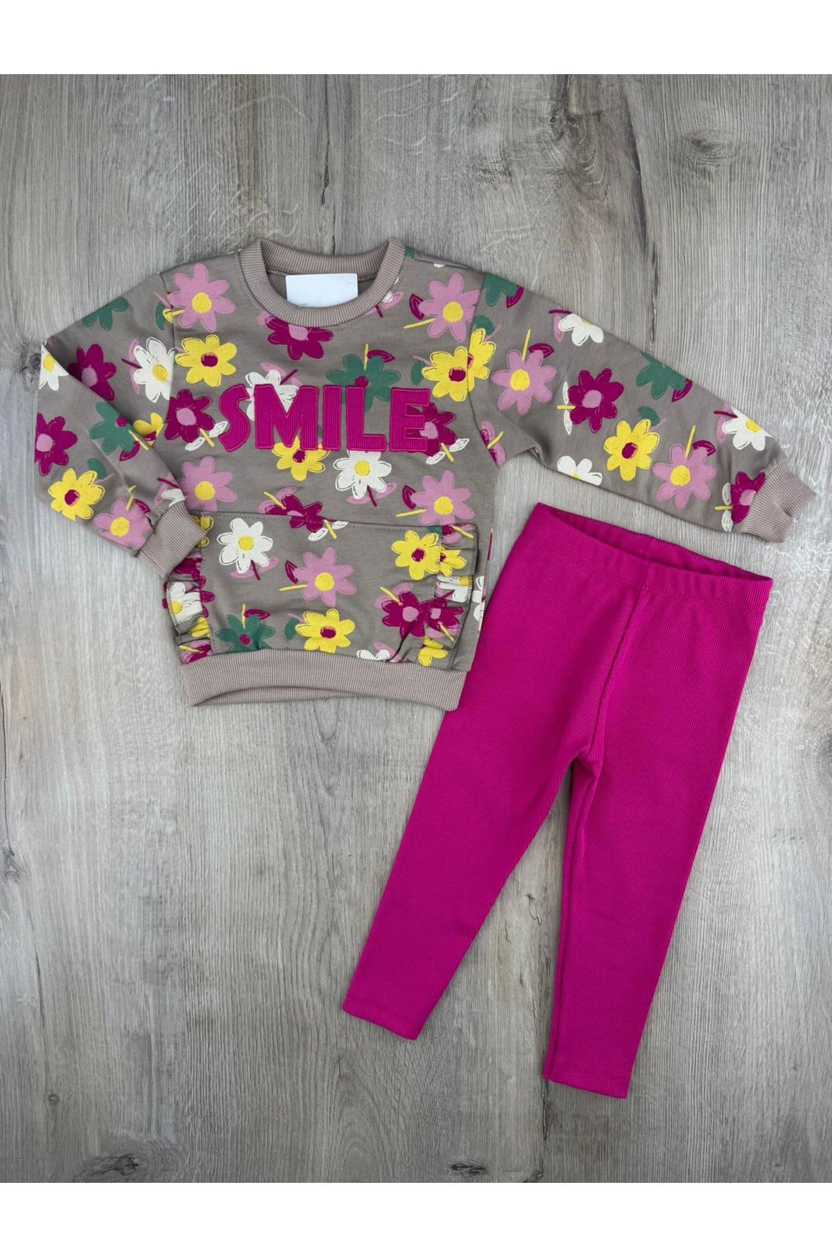 #360187 (2-5 Yaş) Smile Desenli Taytlı Mevsimlik Takım