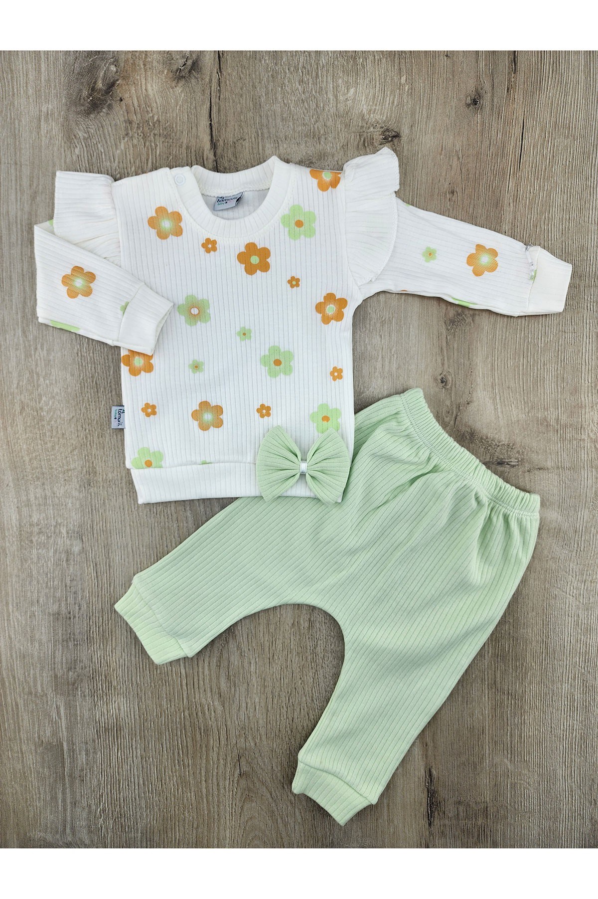 #360455 (6-9-12 Ay) Papaya-Fiyonk Desenli Mevsimlik Takım