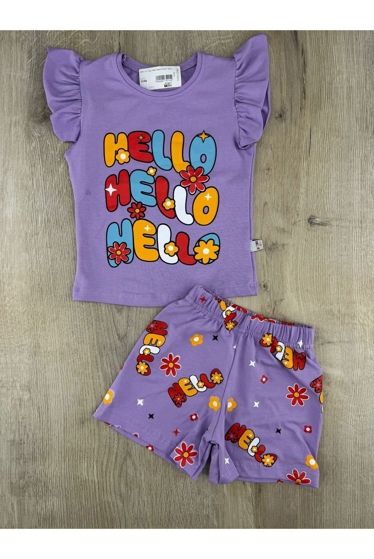 Artex (1-4 Yaş) Hello Desenli Şortlu Takım