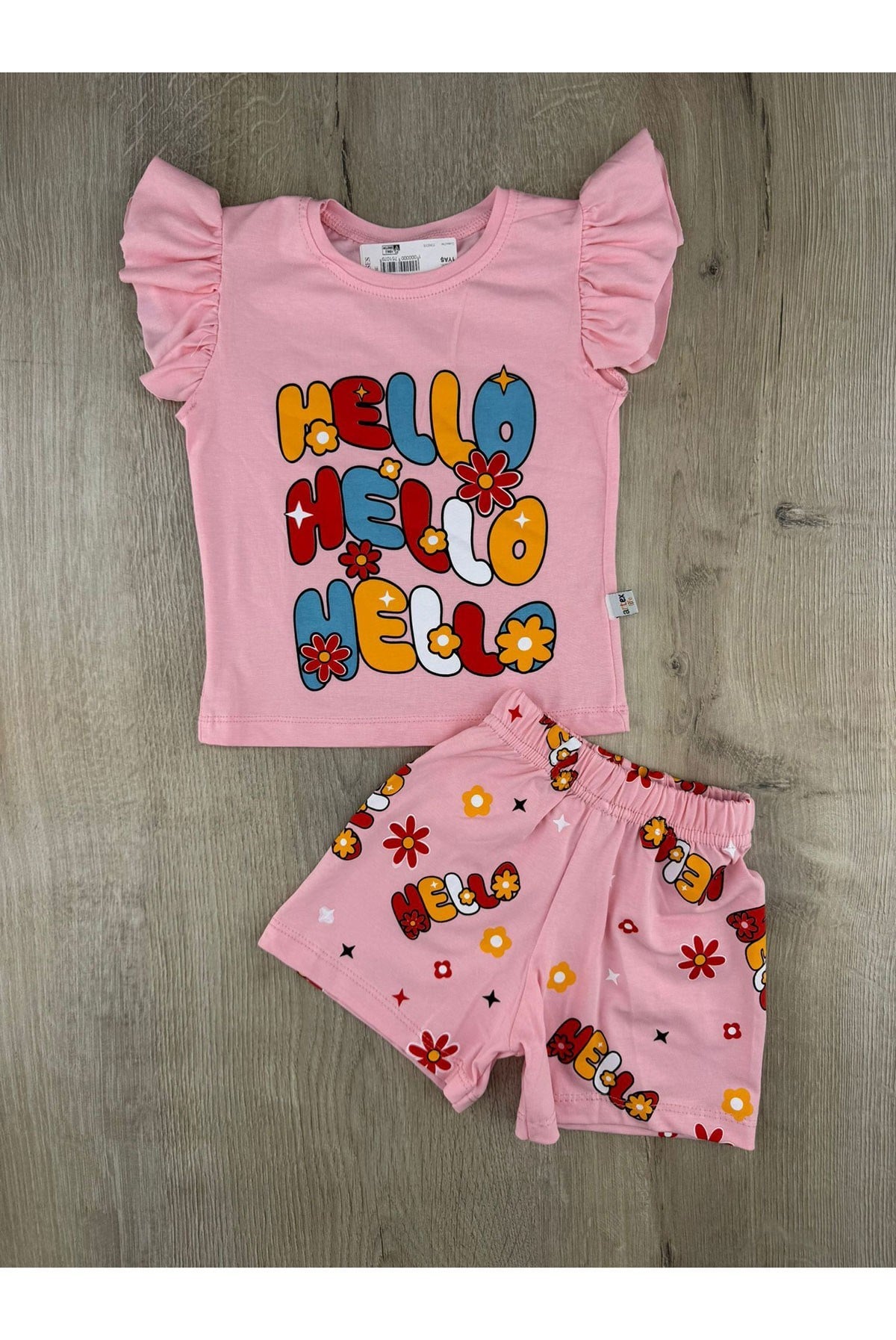 Artex (1-4 Yaş) Hello Desenli Şortlu Takım