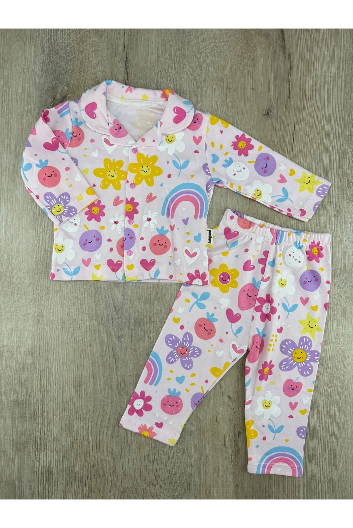 Babycan (3-12  Ay) Papatyalar Desenli Önden Düğmeli Pijama Takımı