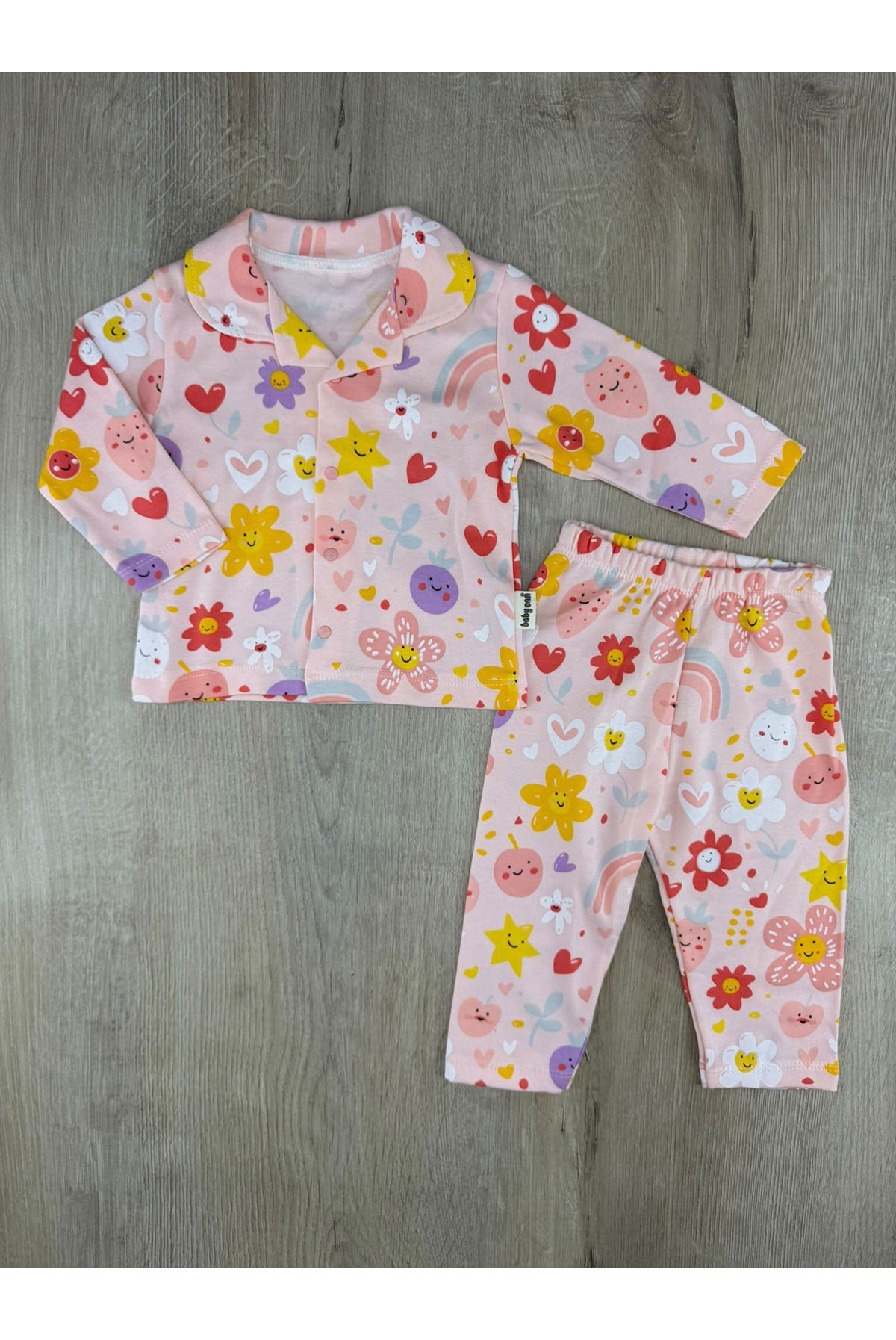 Babycan (3-12  Ay) Papatyalar Desenli Önden Düğmeli Pijama Takımı