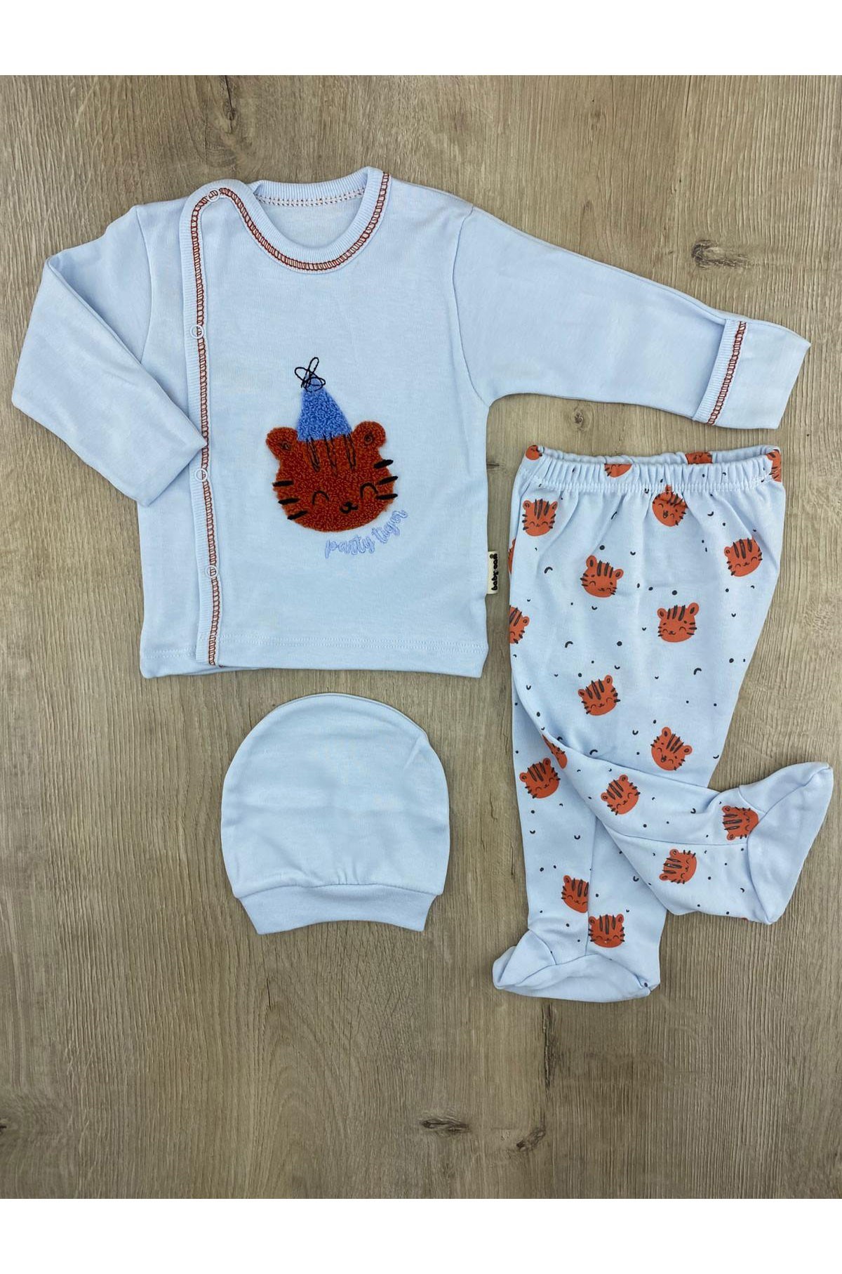 Babycan 9418 Şapkalı Aslan Desenli Kendinden Eldivenli Şapkalı Zıbın Takımı
