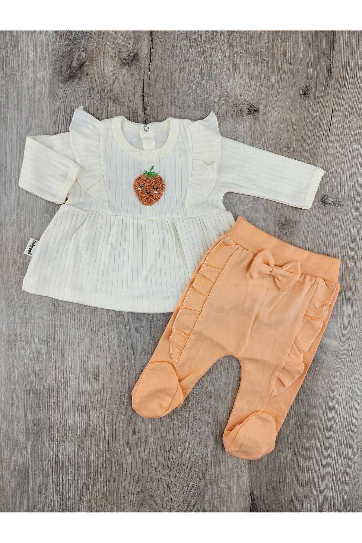 Babycan 9435 (0-3 Ay) Çilek Desenli Fiyonklu Patikli Zıbın Takımı