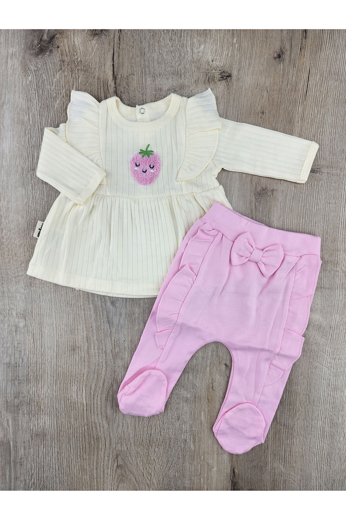 Babycan 9435 (0-3 Ay) Çilek Desenli Fiyonklu Patikli Zıbın Takımı