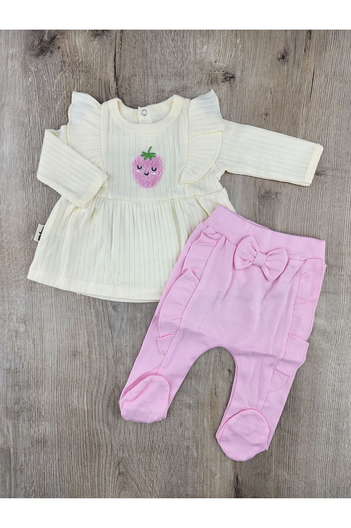 Babycan 9435 (0-3 Ay) Çilek Desenli Fiyonklu Patikli Zıbın Takımı